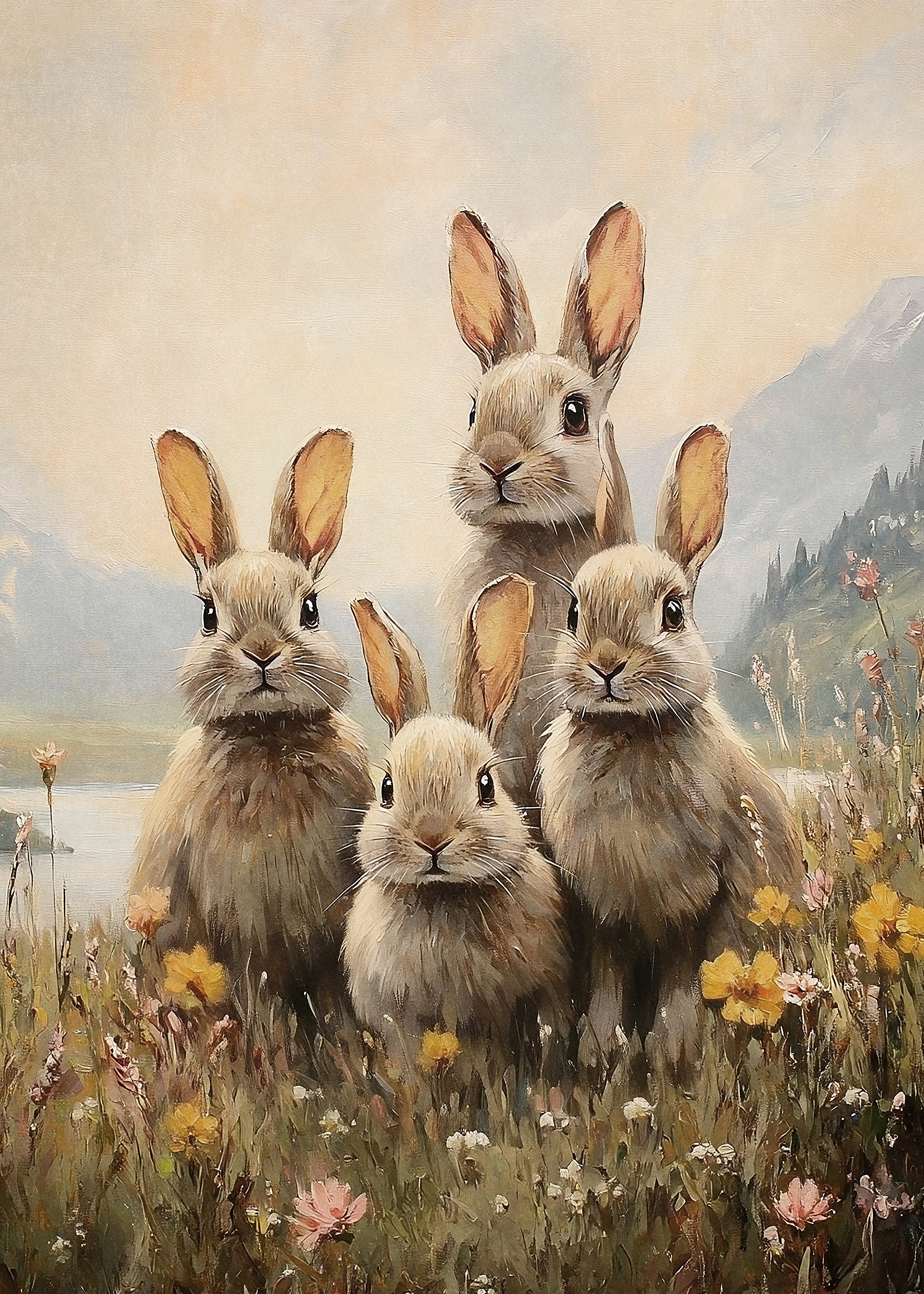Bunny Family in Wildflower Field Poster | Poster Store AU