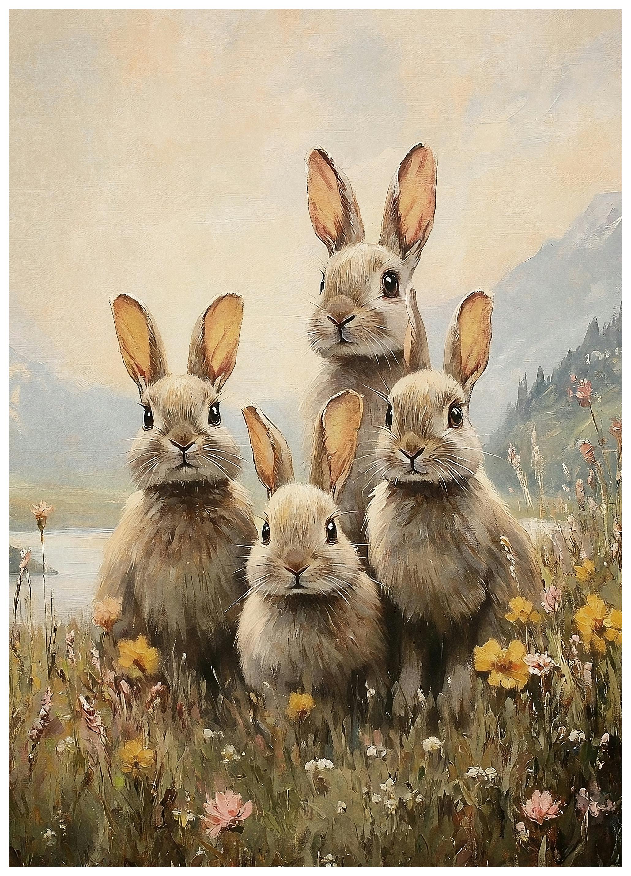 Olga Telnova - Bunny Family in Wildflower Field Poster (50x70 cm) - Poster Store