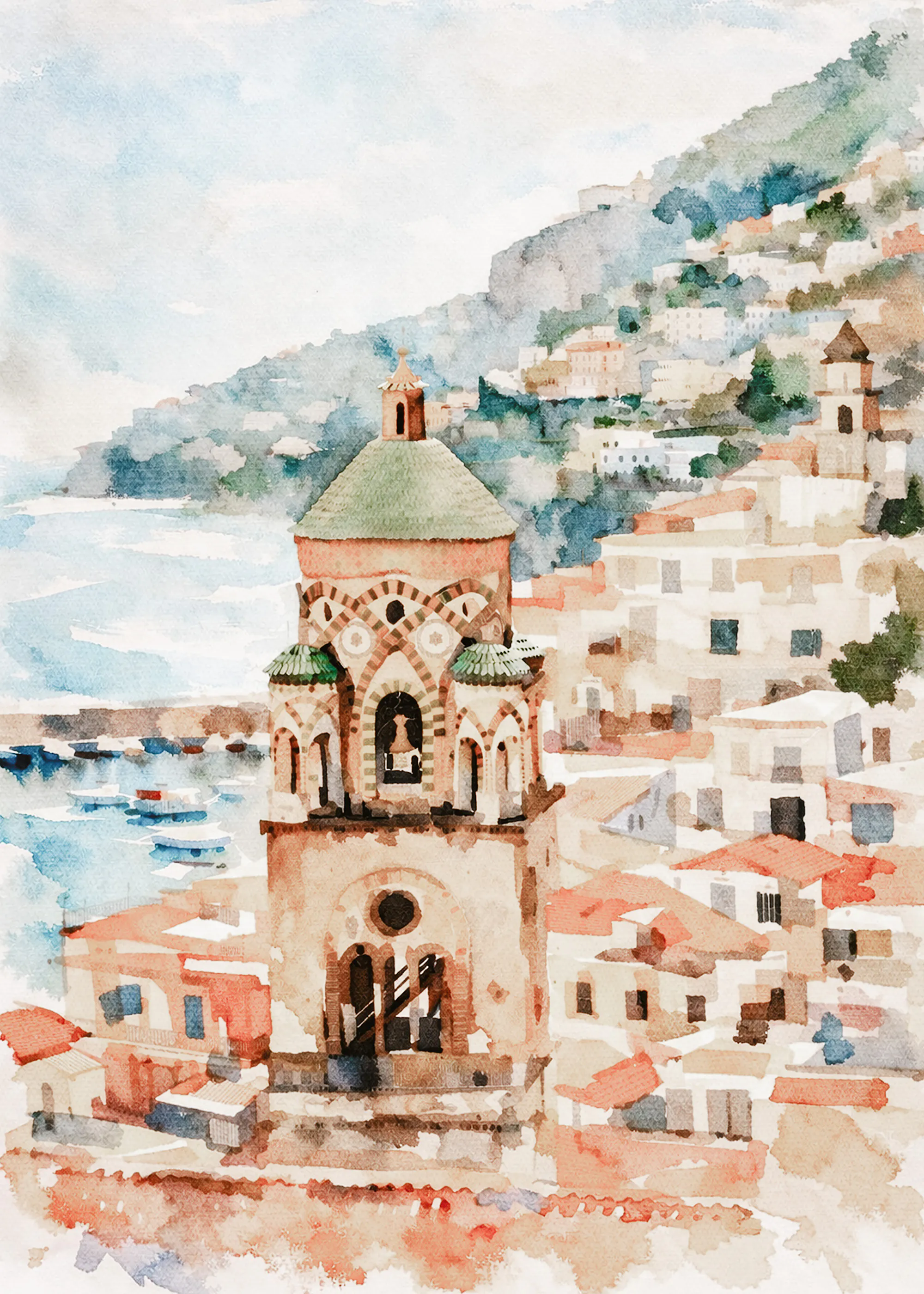 Mediterranean Coastal Watercolor Poster 0