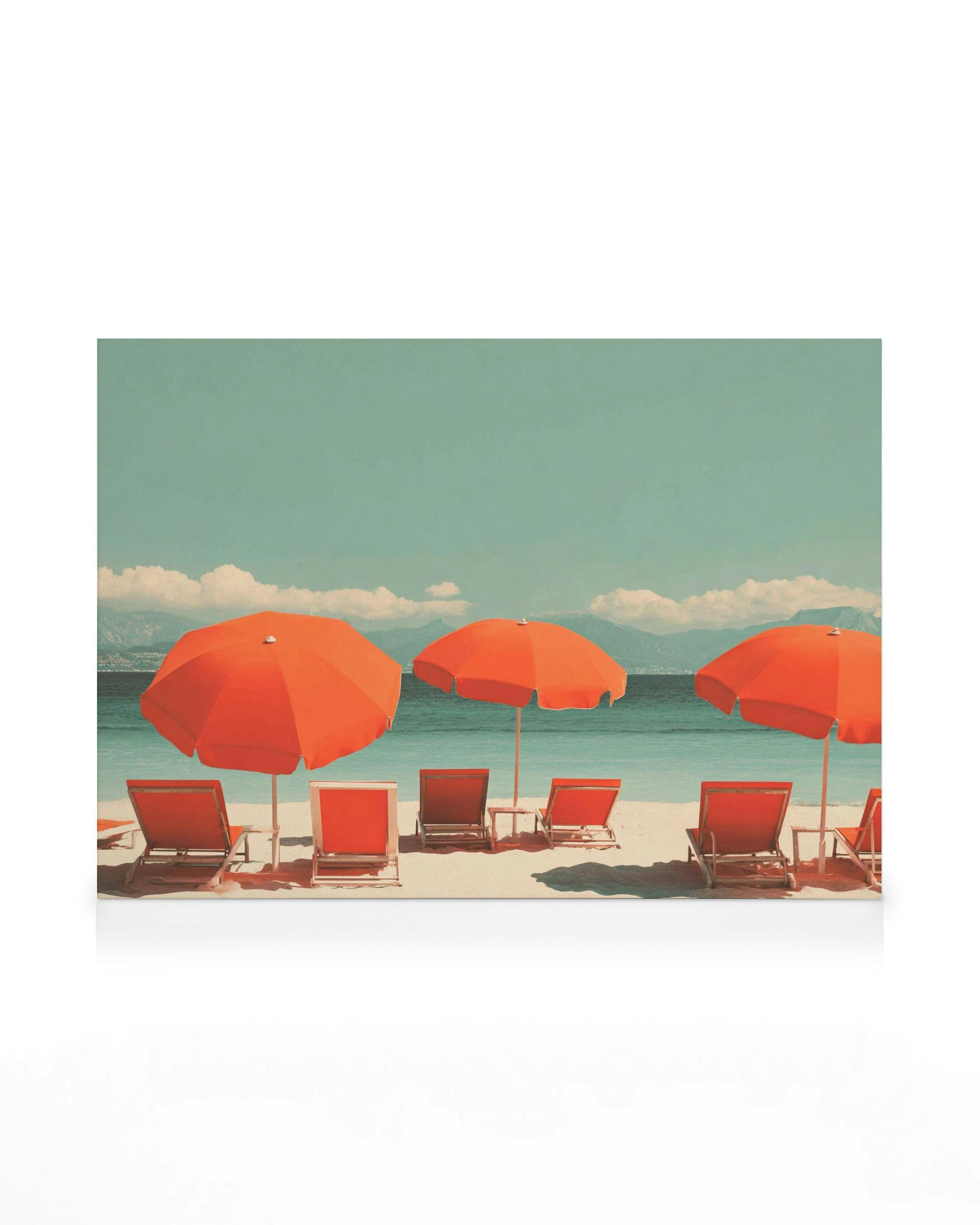 Red Beach Umbrellas Canvas print (30x40 cm - Black Frame) - Poster Store High Quality Picture Frames