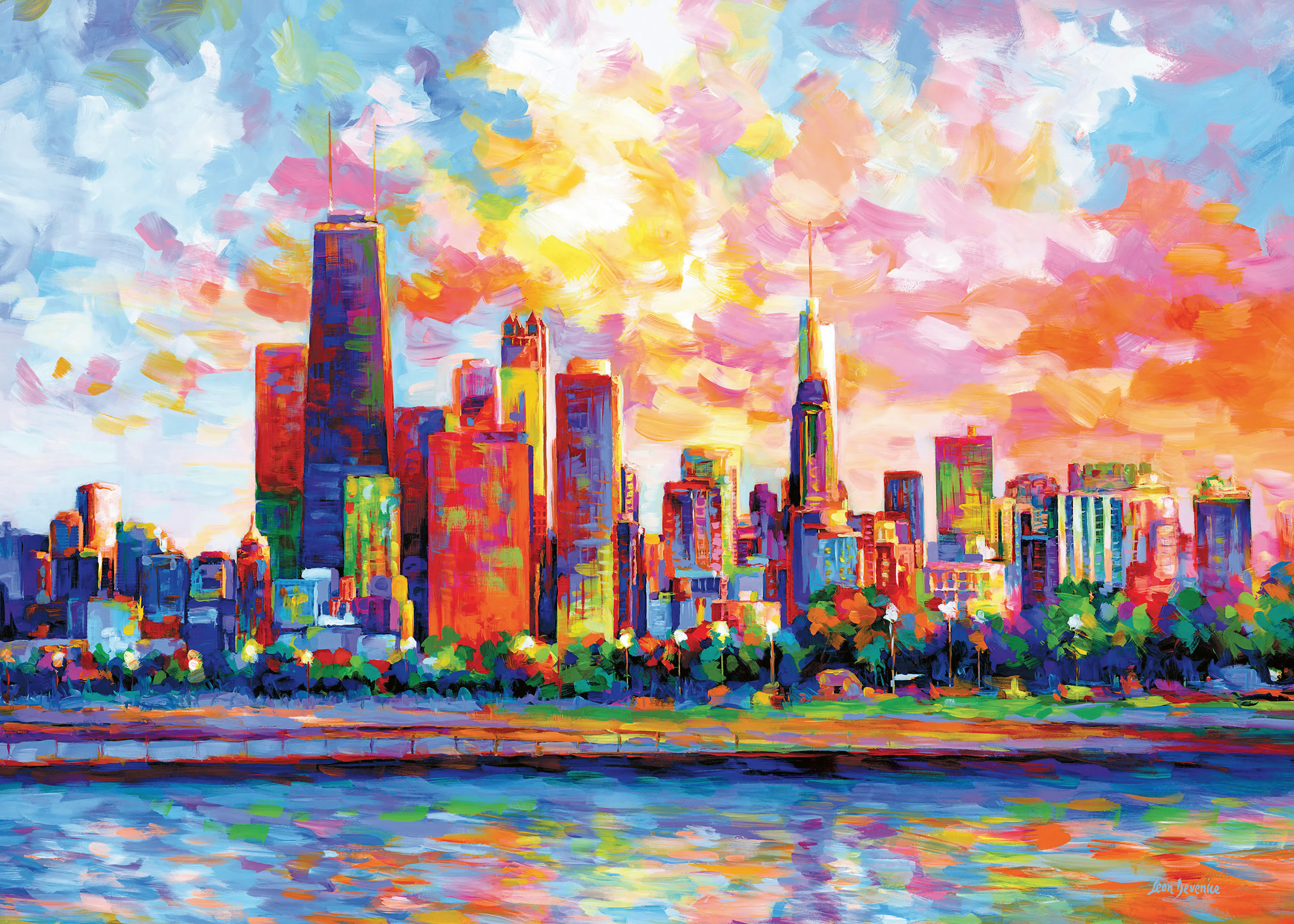Leon Devenice - 컬러풀 시카고 스카이라인 포스터 0