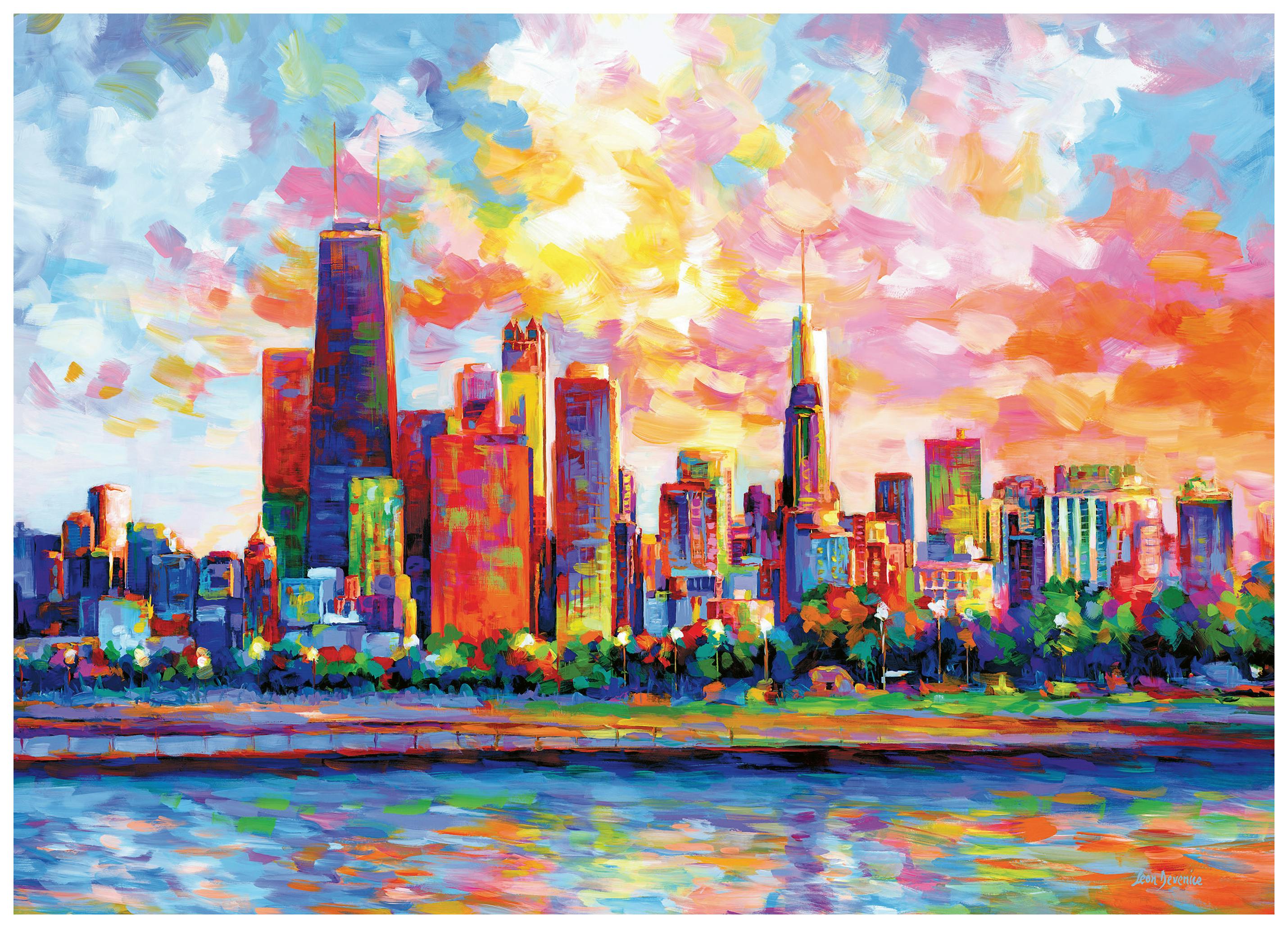 Leon Devenice - Kolorowa panorama Chicago Plakat (50x70 cm) - Poster Store