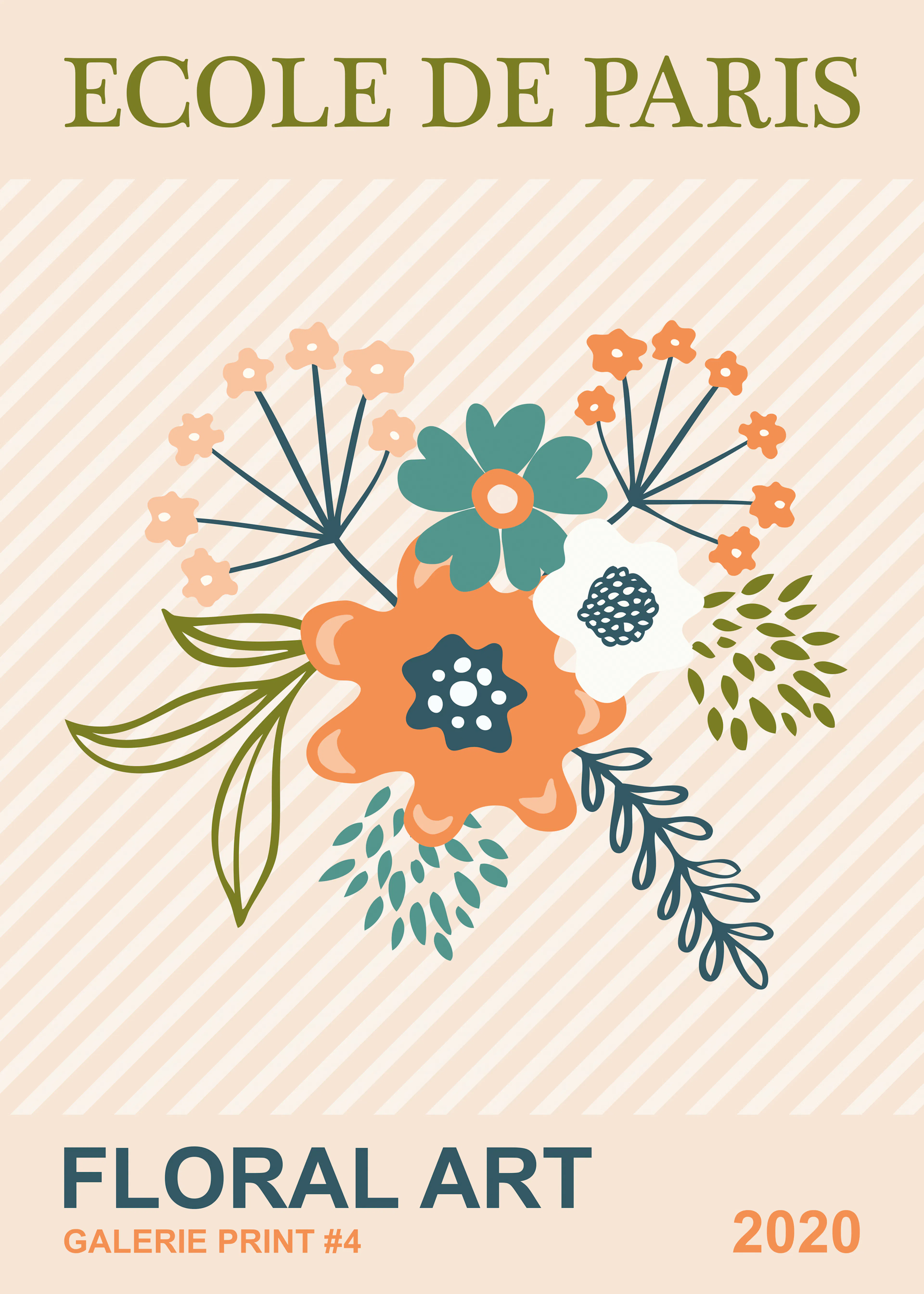 Olga Telnova - Ecole de Paris Floral Stripes Orange Poster 0