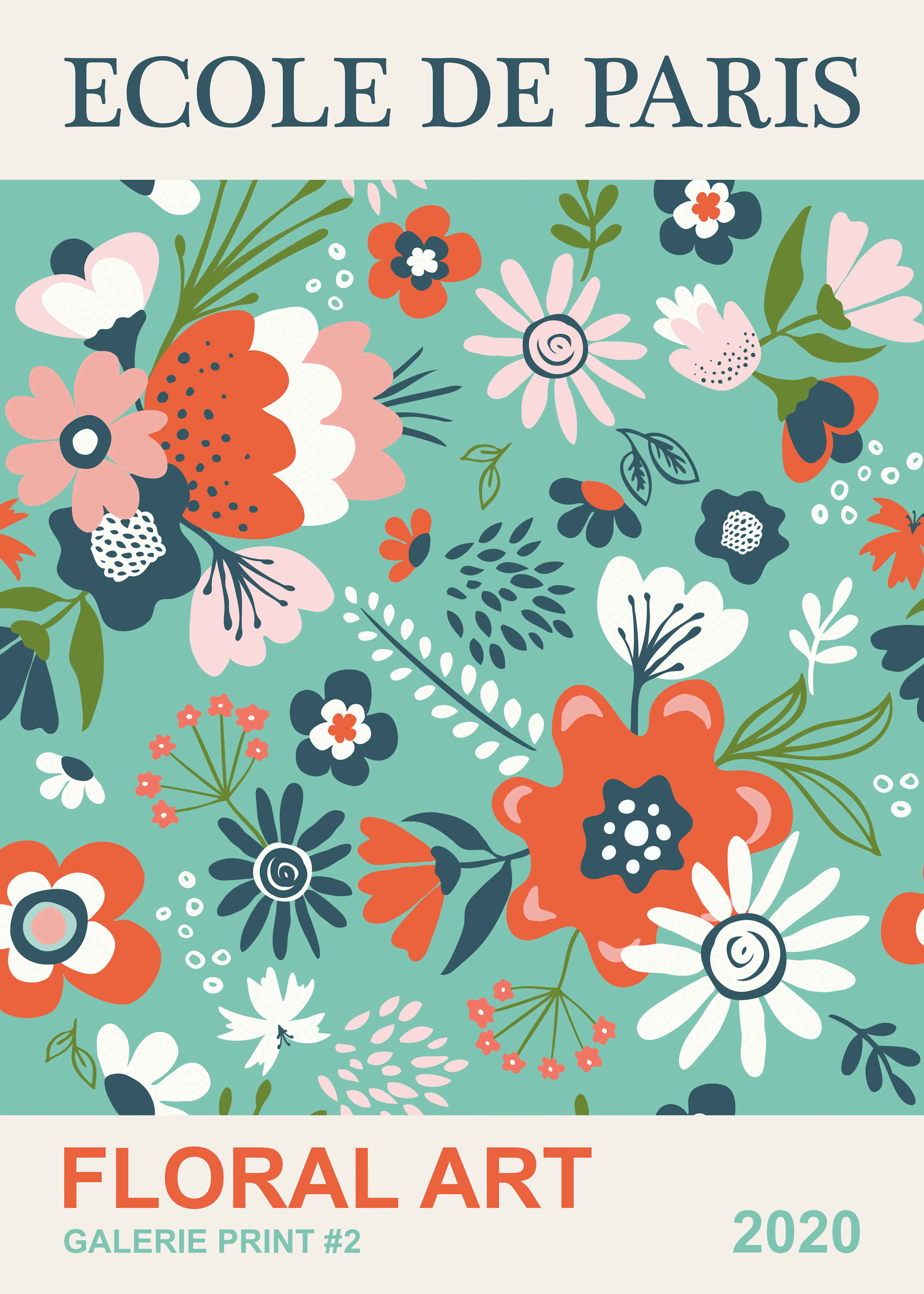 Olga Telnova - Ecole de Paris Floral Teal Poster 0