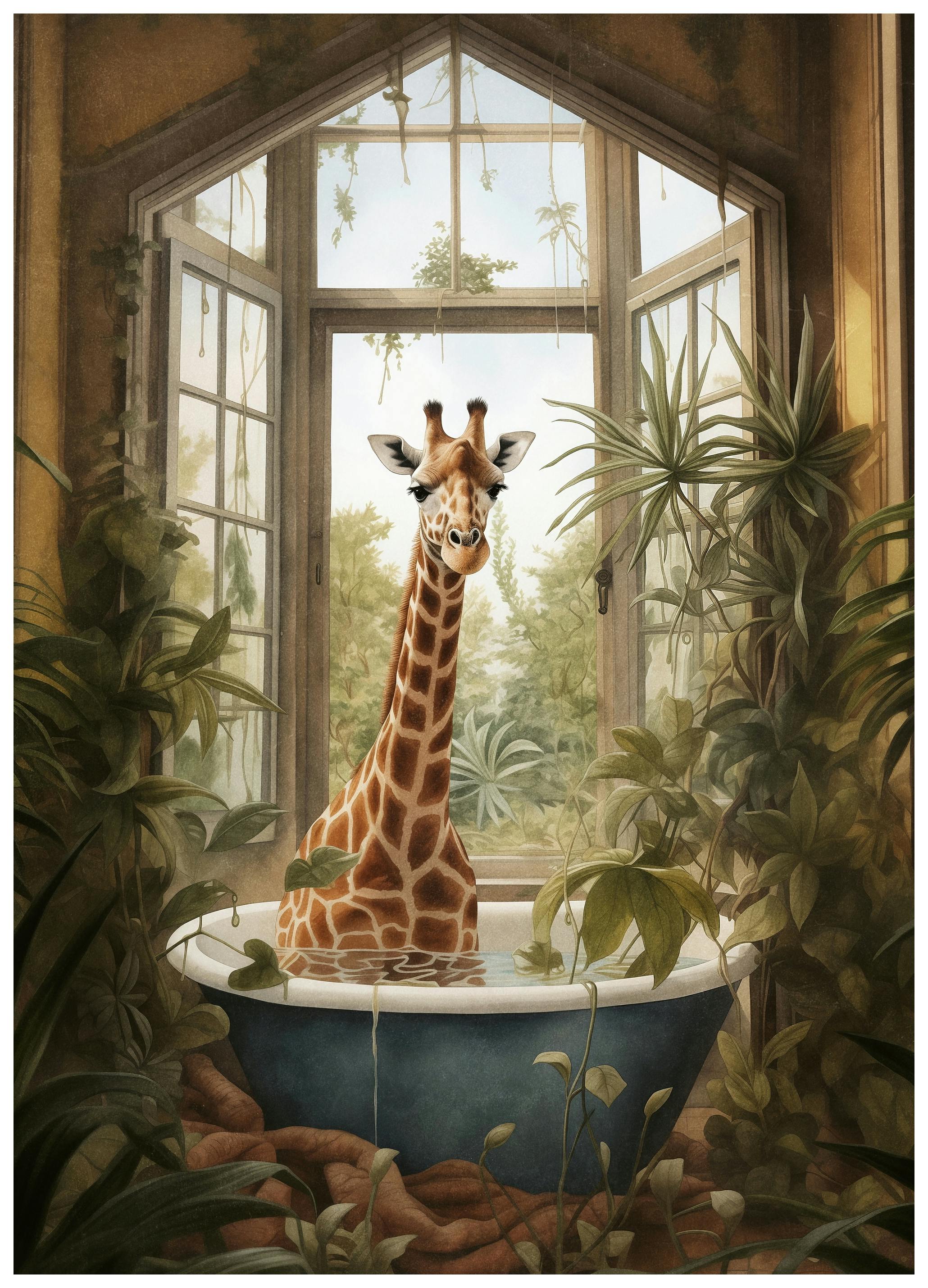 Prints Olga Telnova - Giraffe Bathroom Poster (30x40 cm) - Poster Store