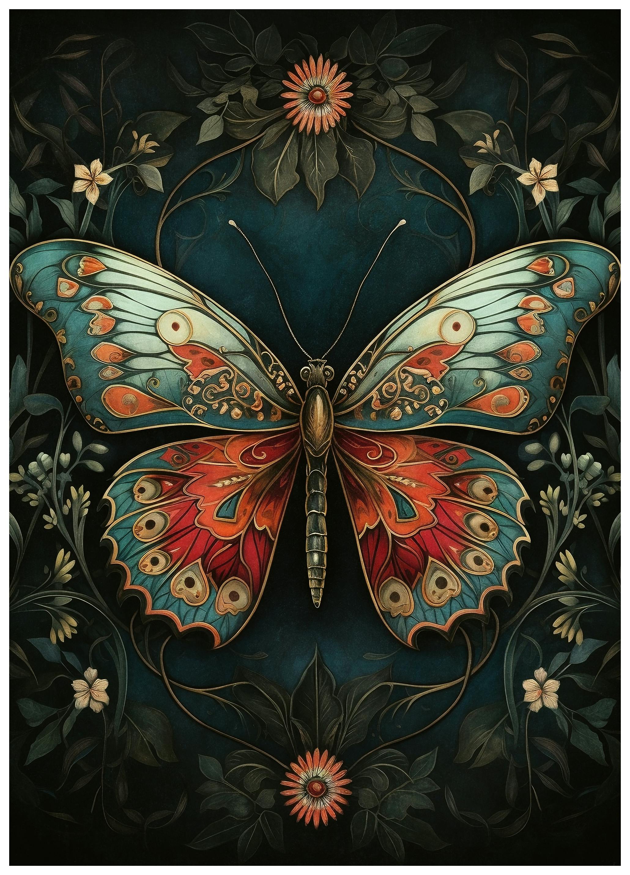 Olga Telnova - Vlinderbloemen Poster (50x70 cm) - Poster Store
