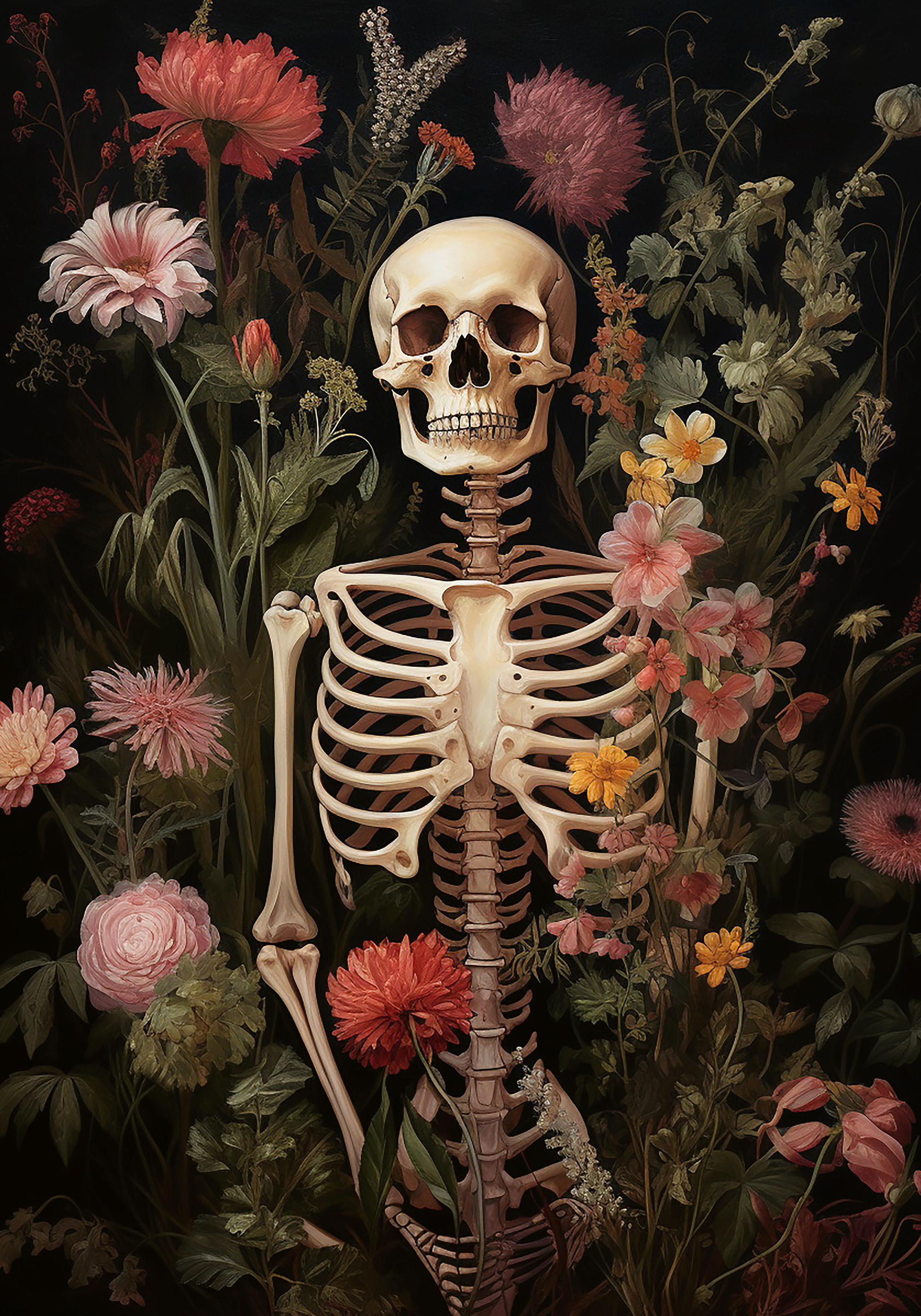 Olga Telnova - Skeleton Flowers Poster