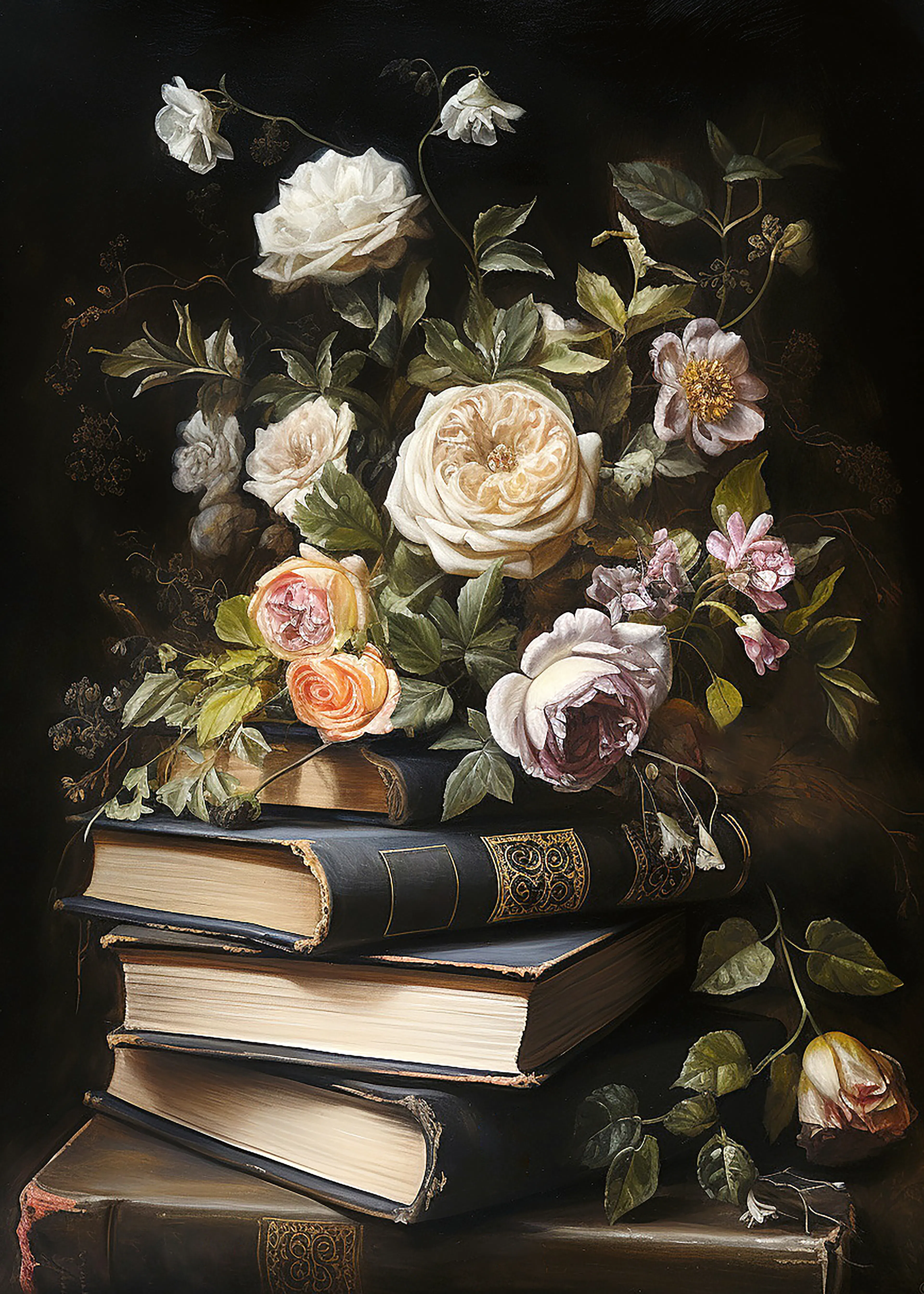 Olga Telnova - Vintage Floral Books Poster 0
