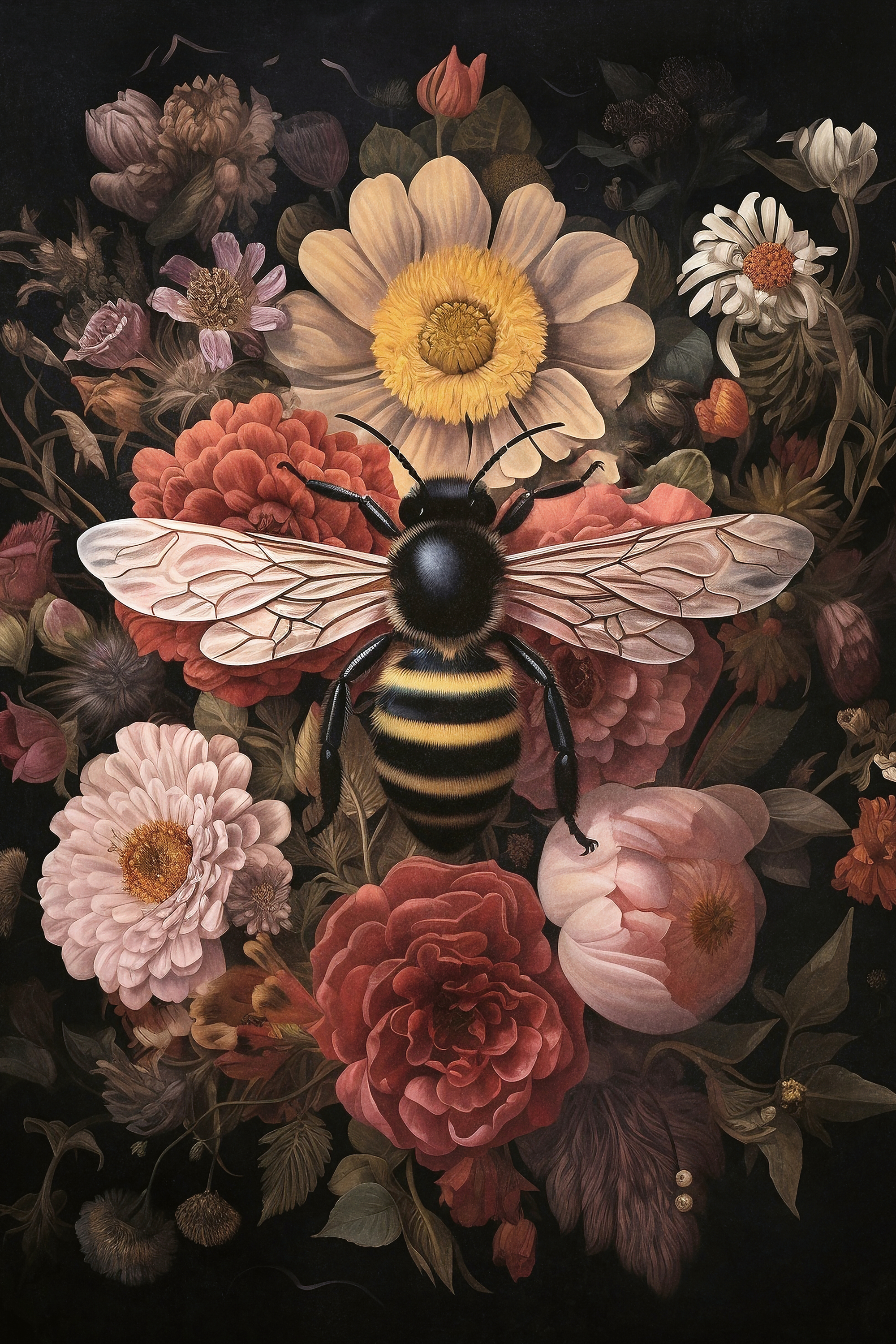 アートポスター O'Neal ≪Vital Energies≫ フレーム付 Olga Telnova - Vintage Flower Bee Poster