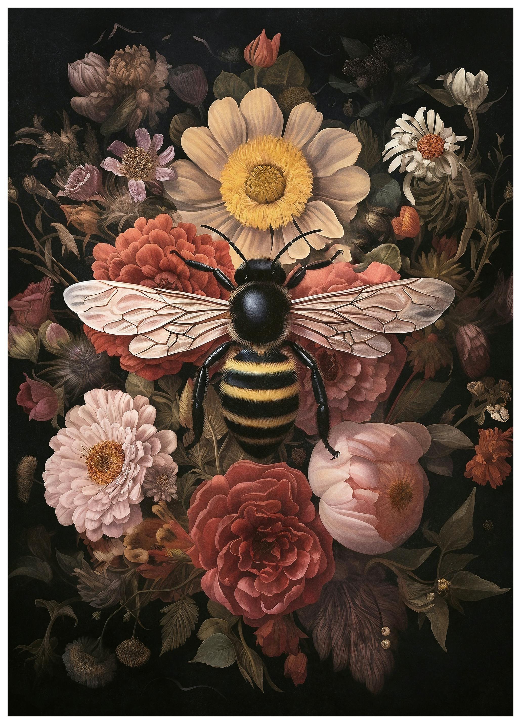 Olga Telnova - Vintage Flower Bee Poster (50x70 cm) - Poster Store