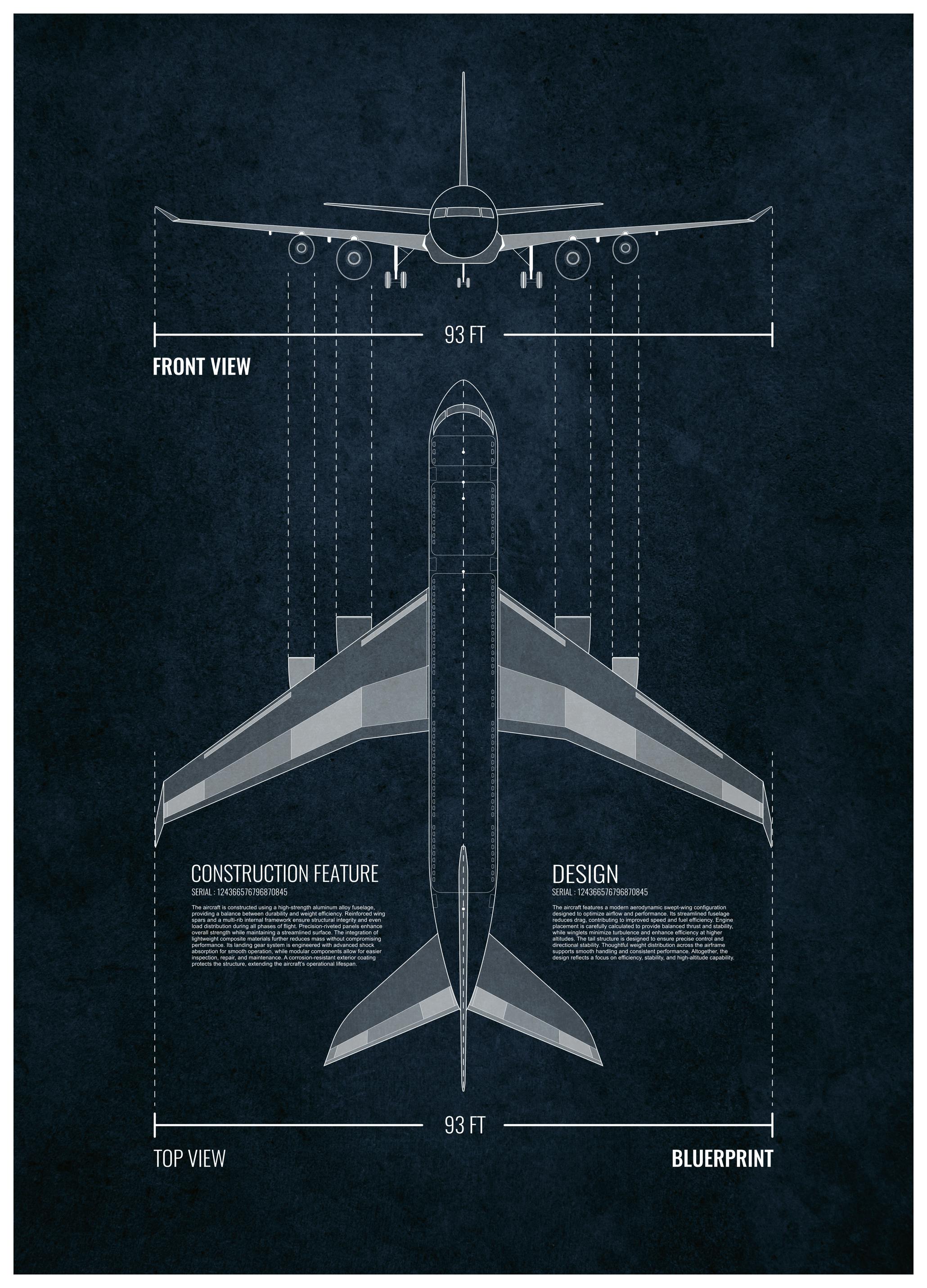 Flugzeugbauplan Poster (70x100 cm) - Poster Store