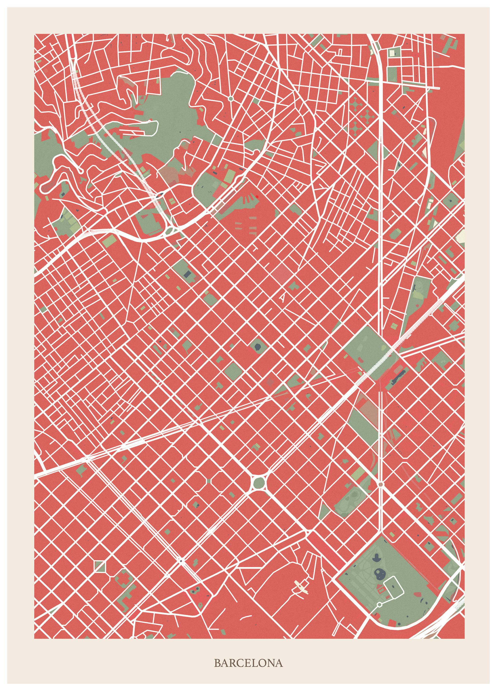 Barcelona Kaart Poster (13x18 cm) - Poster Store