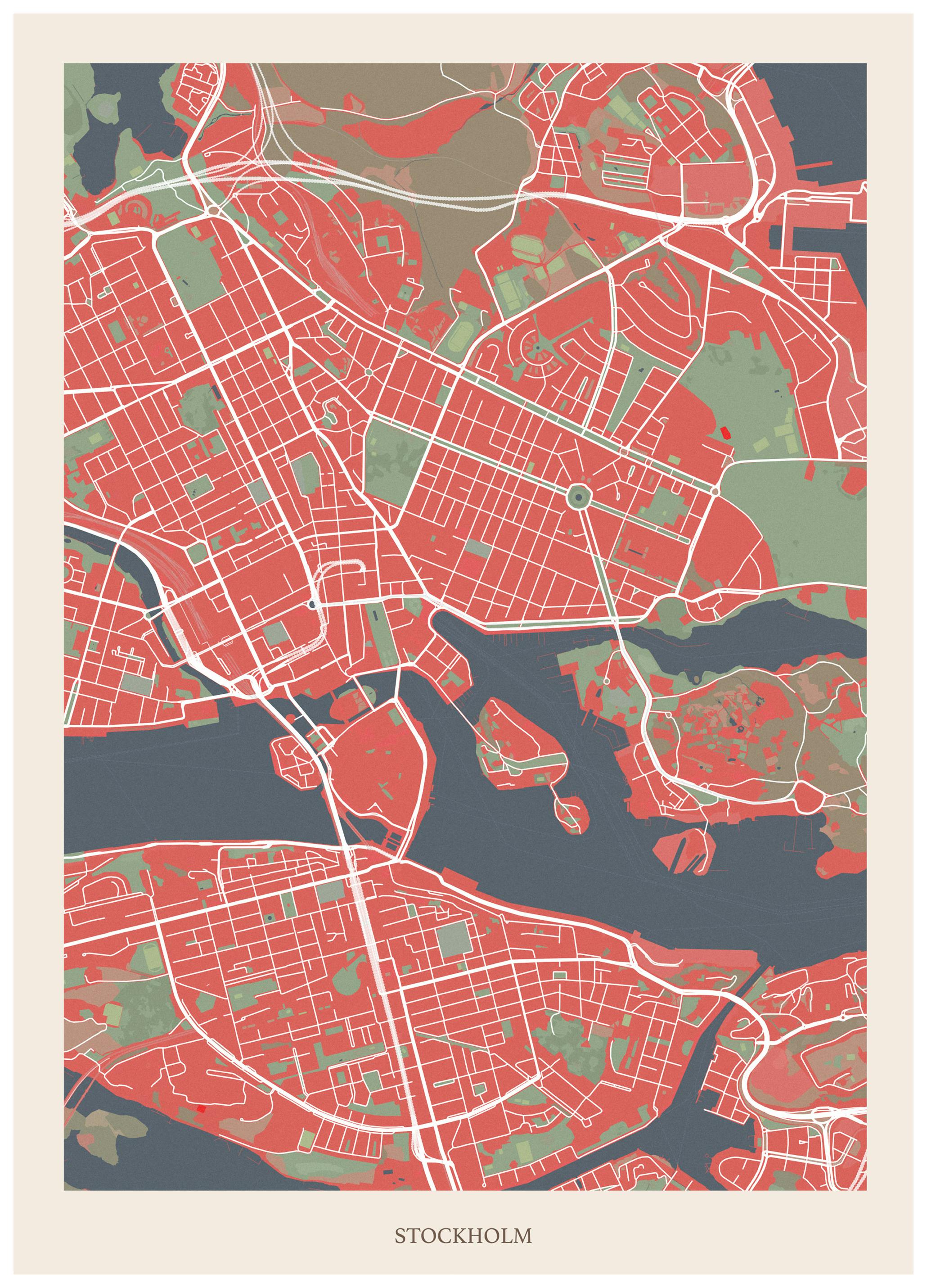 Mapa Sztokholmu Plakat (50x70 cm) - Poster Store