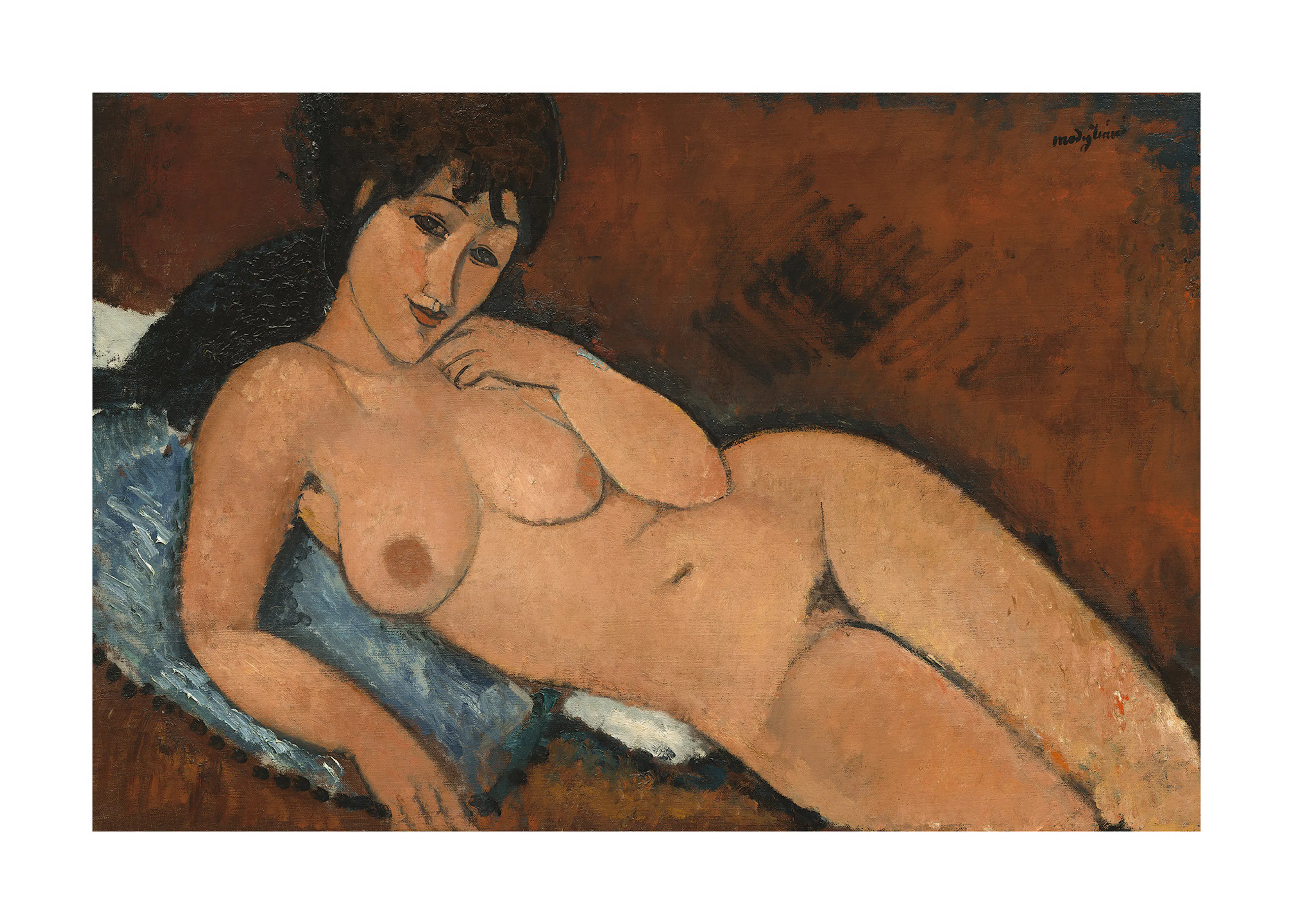 Amedeo Modigliani - Desnudo sobre un Cojín Azul Póster 0