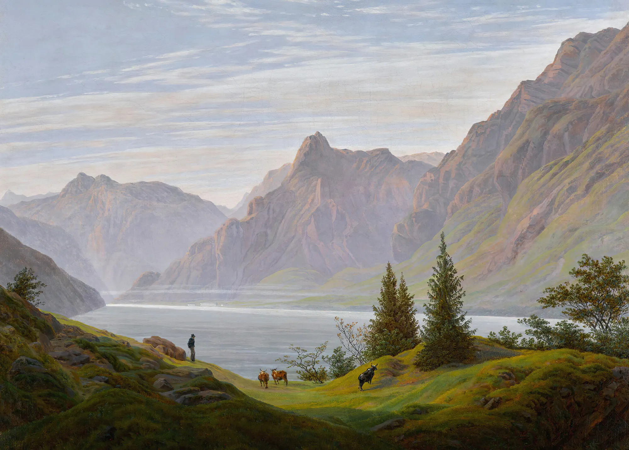 Caspar David Friedrich - Landschaft mit Bergsee, Morgen Poster 0