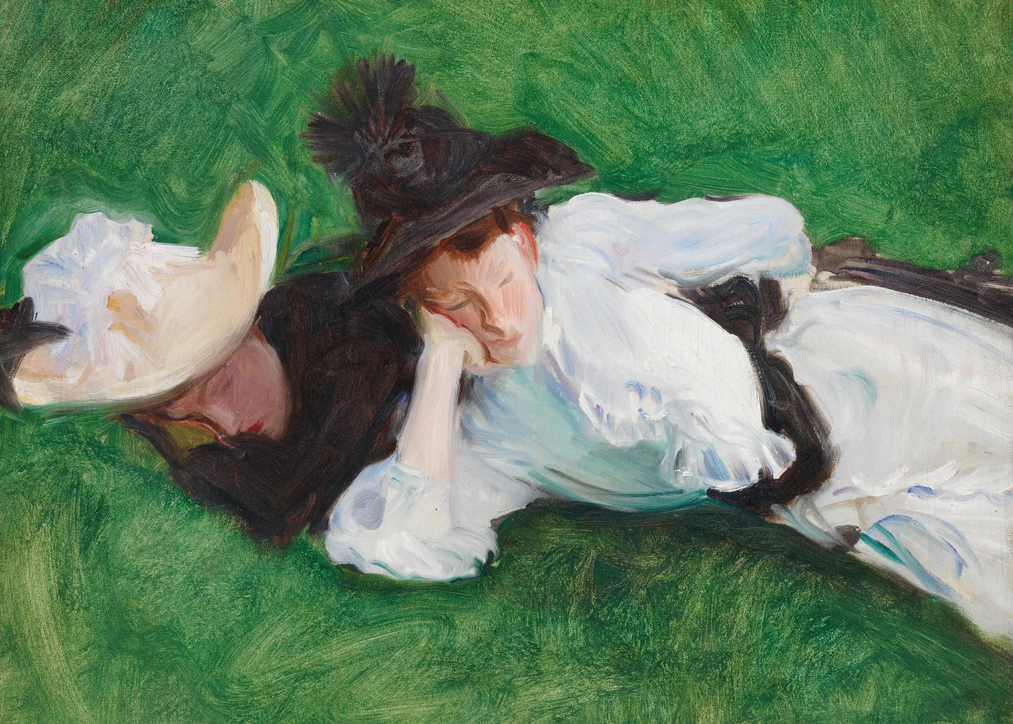 John Singer Sargent - Zwei Mädchen auf einer Wiese Poster 0