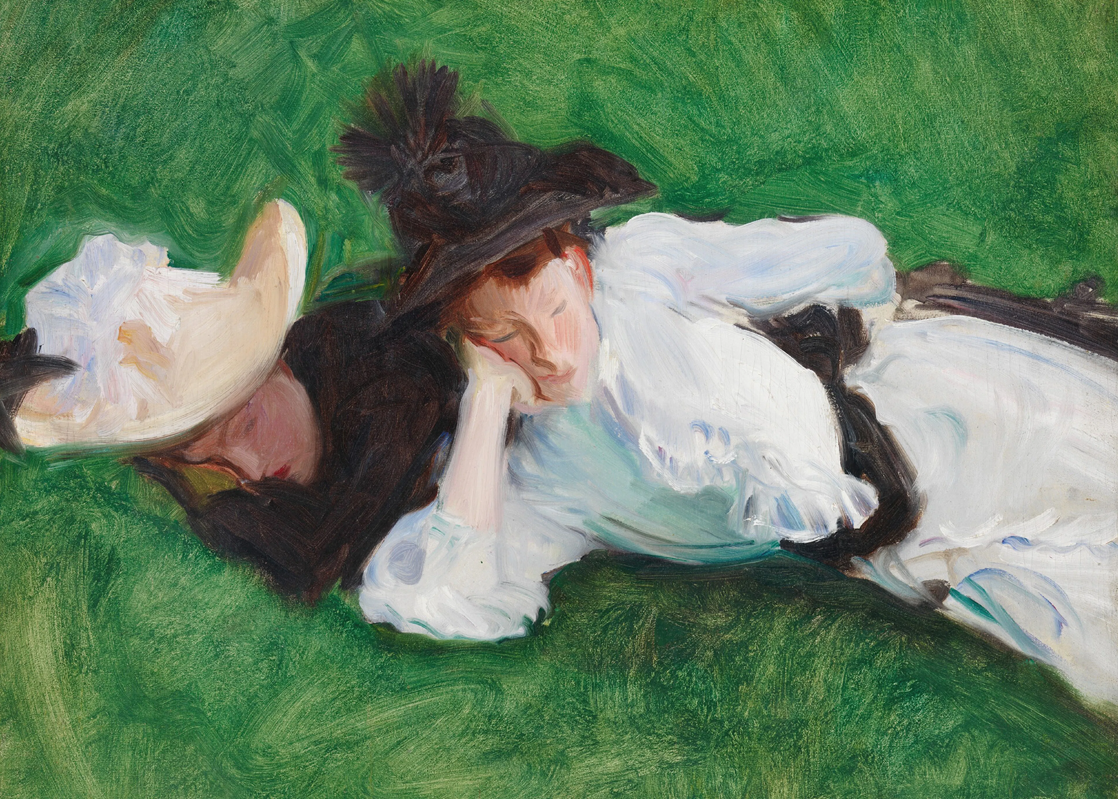 John Singer Sargent - Zwei Mädchen auf einer Wiese Poster 0