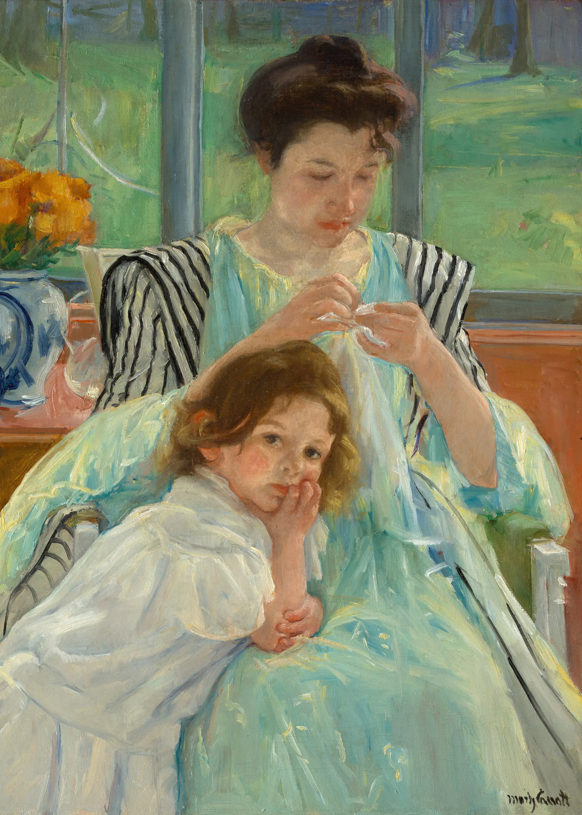 Mary Cassatt - Madre Joven Cosiendo Póster 0