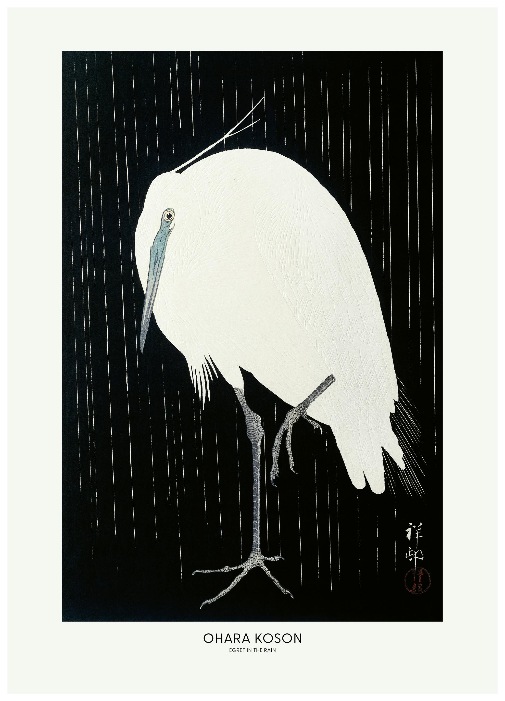 Ohara Koson - Egret In The Rain Poster (70x100 cm) - Poster Store
