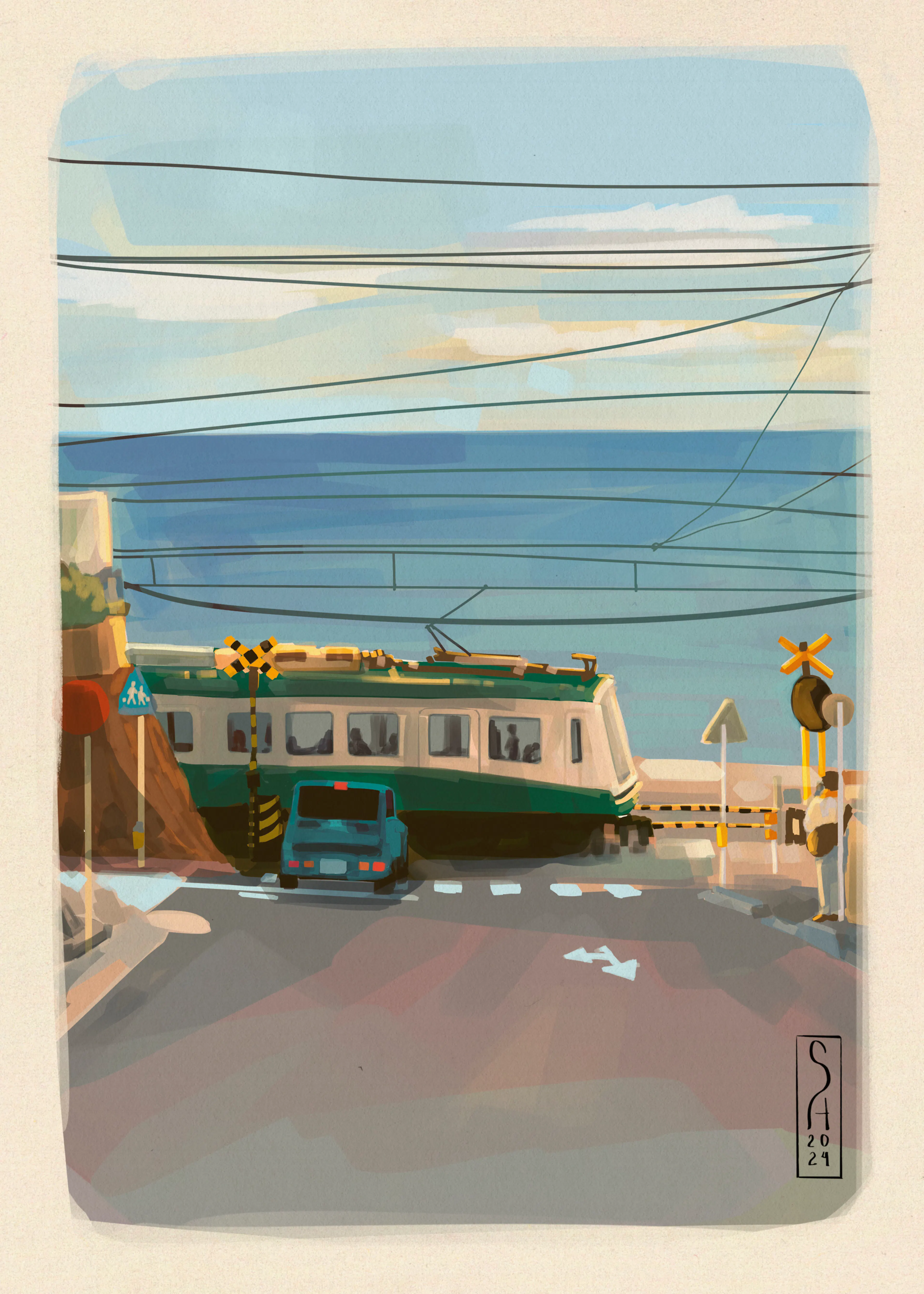 Sarah Oliviera - Coastal Train Crossing View Poster 0