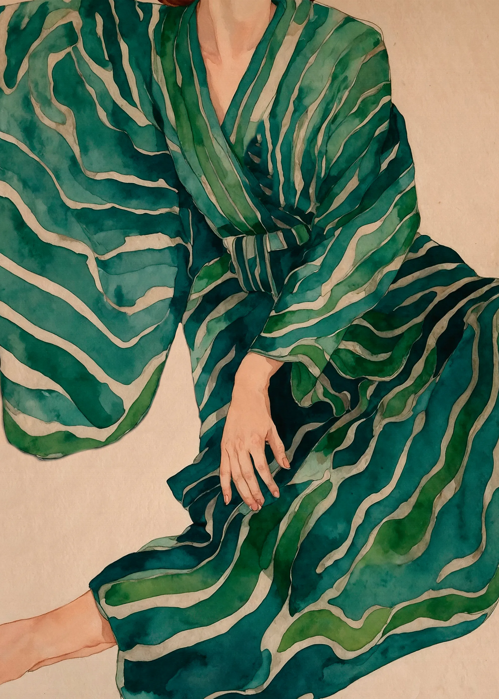 The Miuus Studio - Green Kimono Flow Print 0
