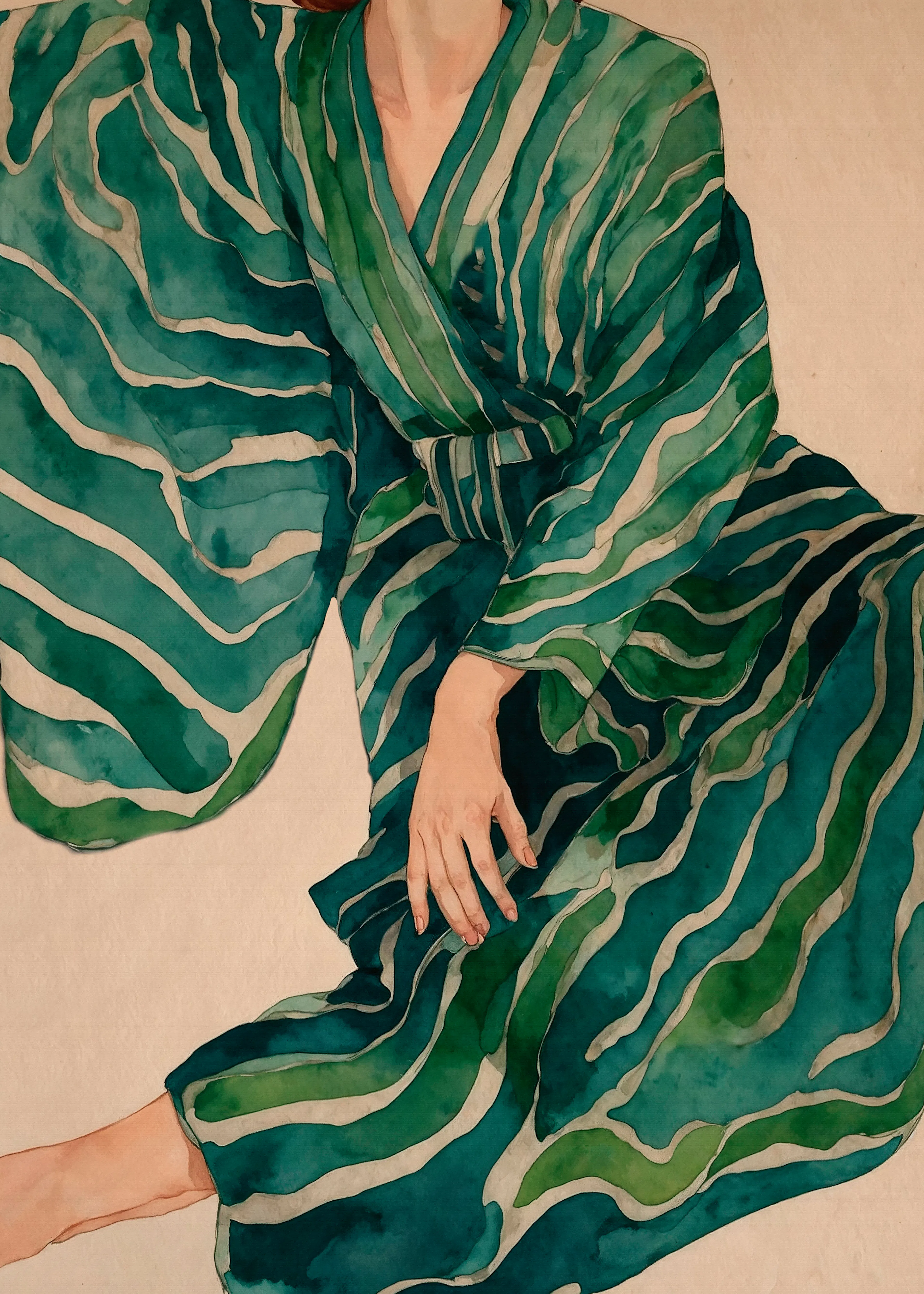 The Miuus Studio - Green Kimono Flow Print 0