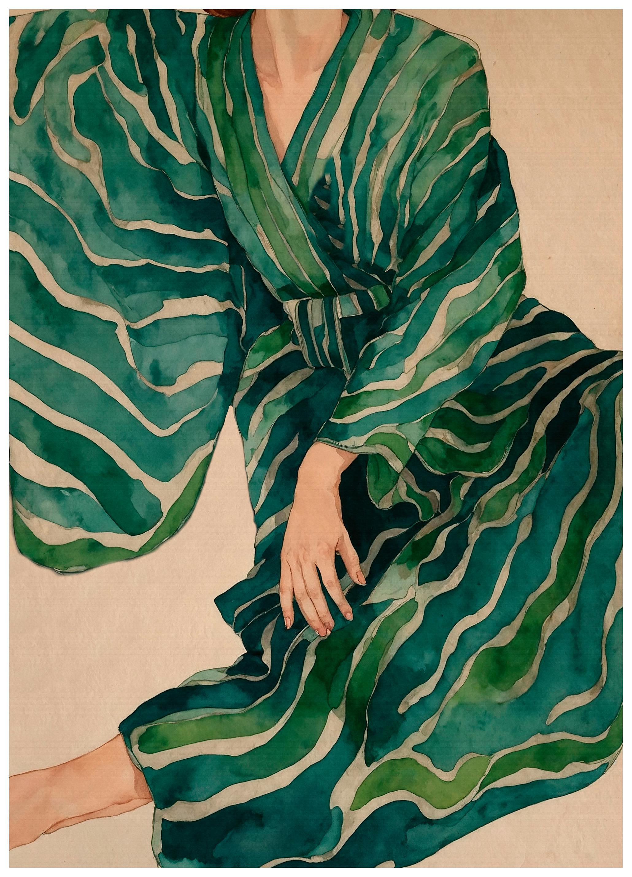 The Miuus Studio - Green Kimono Flow Poster (50x70 cm) - Poster Store