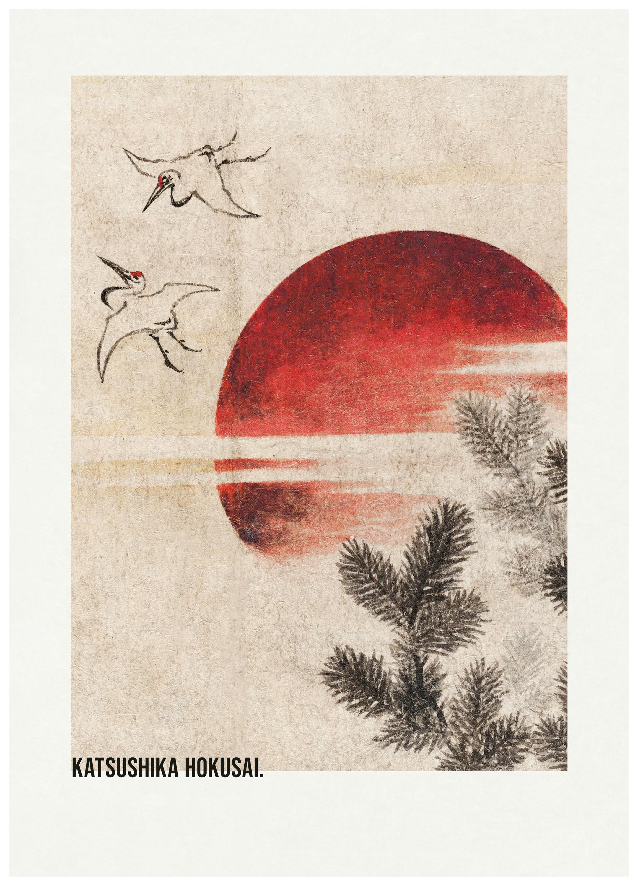 Katsushika Hokusai - Birds and Sunset, From Album of Sketches Plakat (70x100 cm) - Poster Store