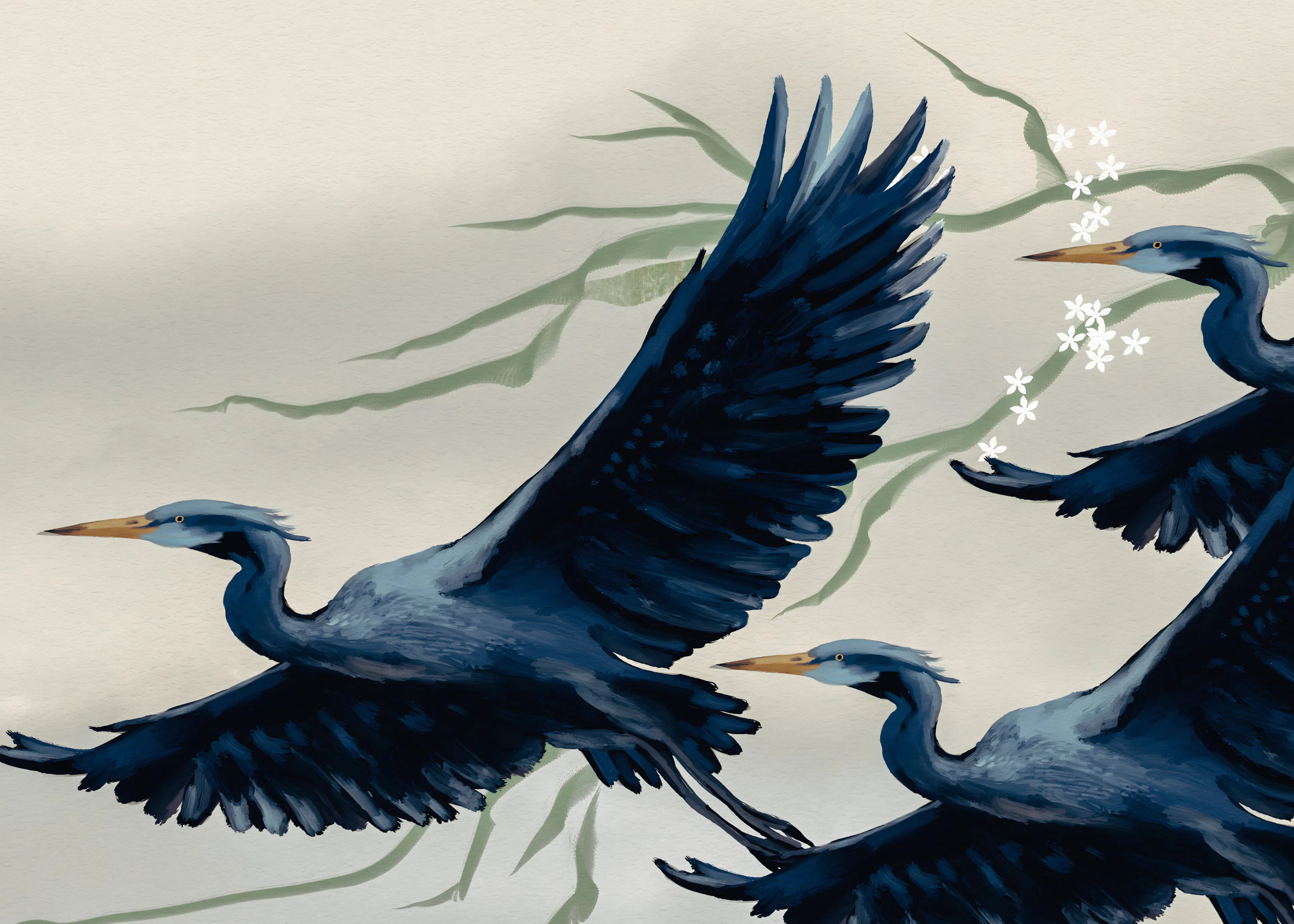 Josie George - Flying Herons and Blossoms Poster 0