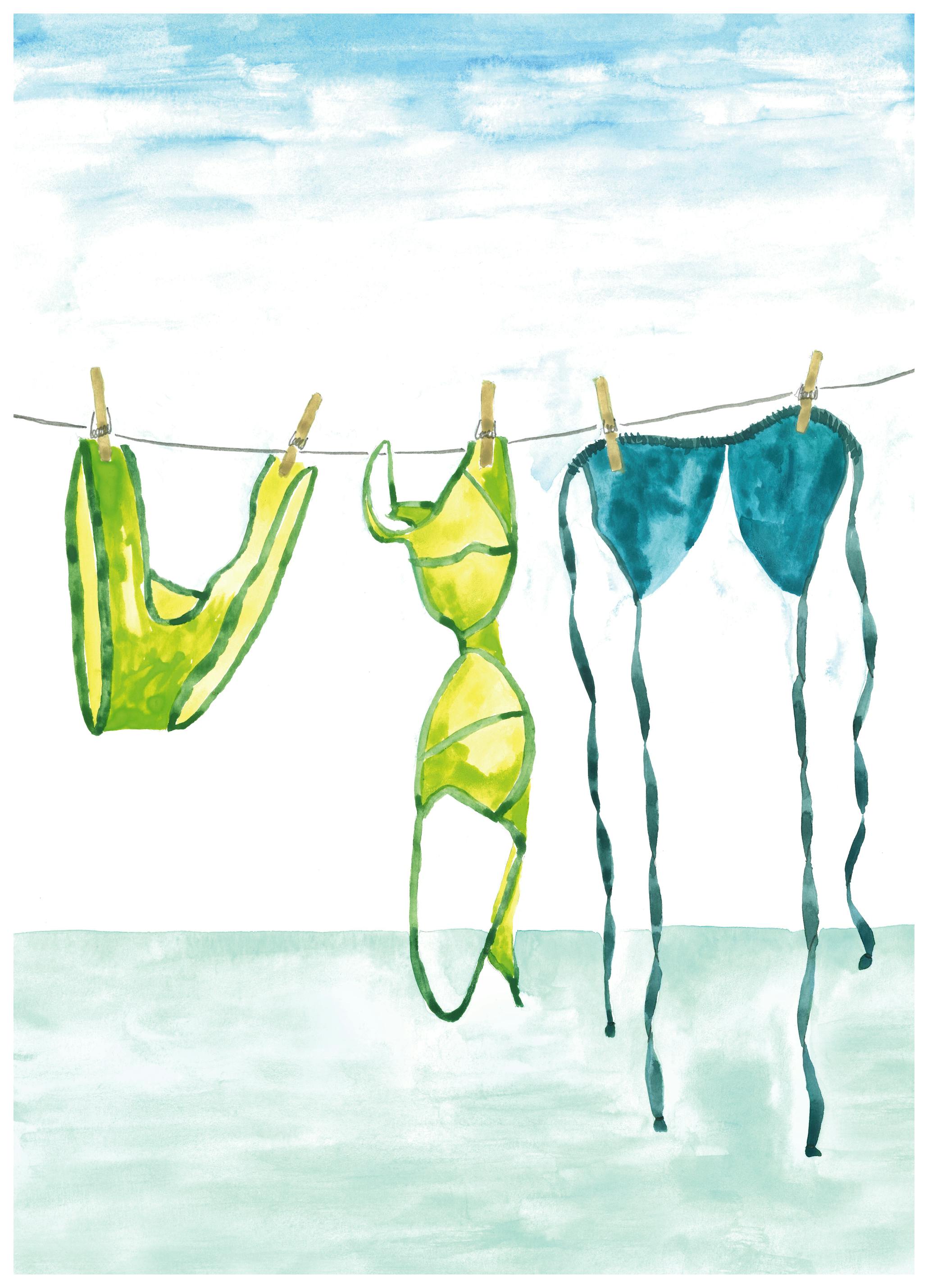 Karen Menzenbach - Drogende Zomerzwempakken Poster (50x70 cm) - Poster Store