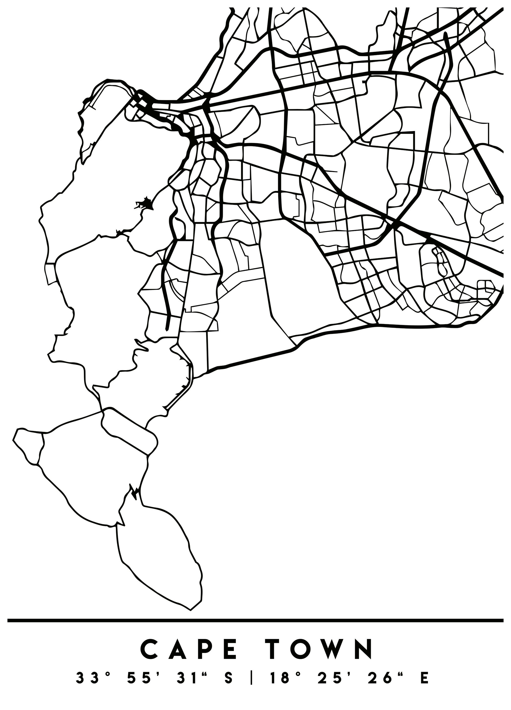 Emiliano Deificus - Minimal Cape Town Map Affiche (70x100 cm) - Poster Store