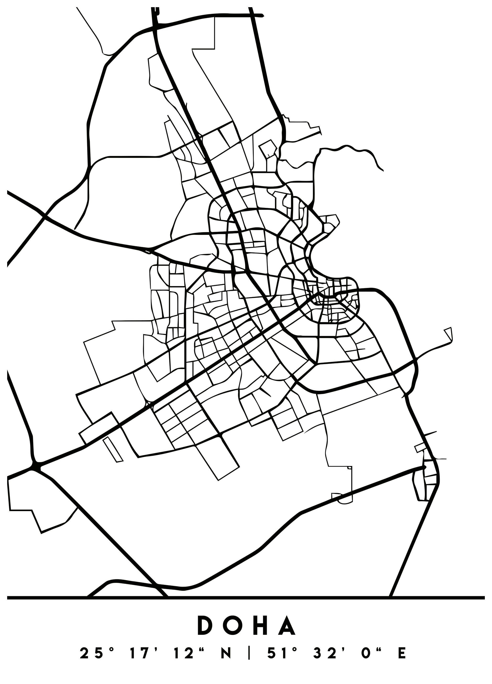 Emiliano Deificus - Doha City Map Affiche (13x18 cm) - Poster Store