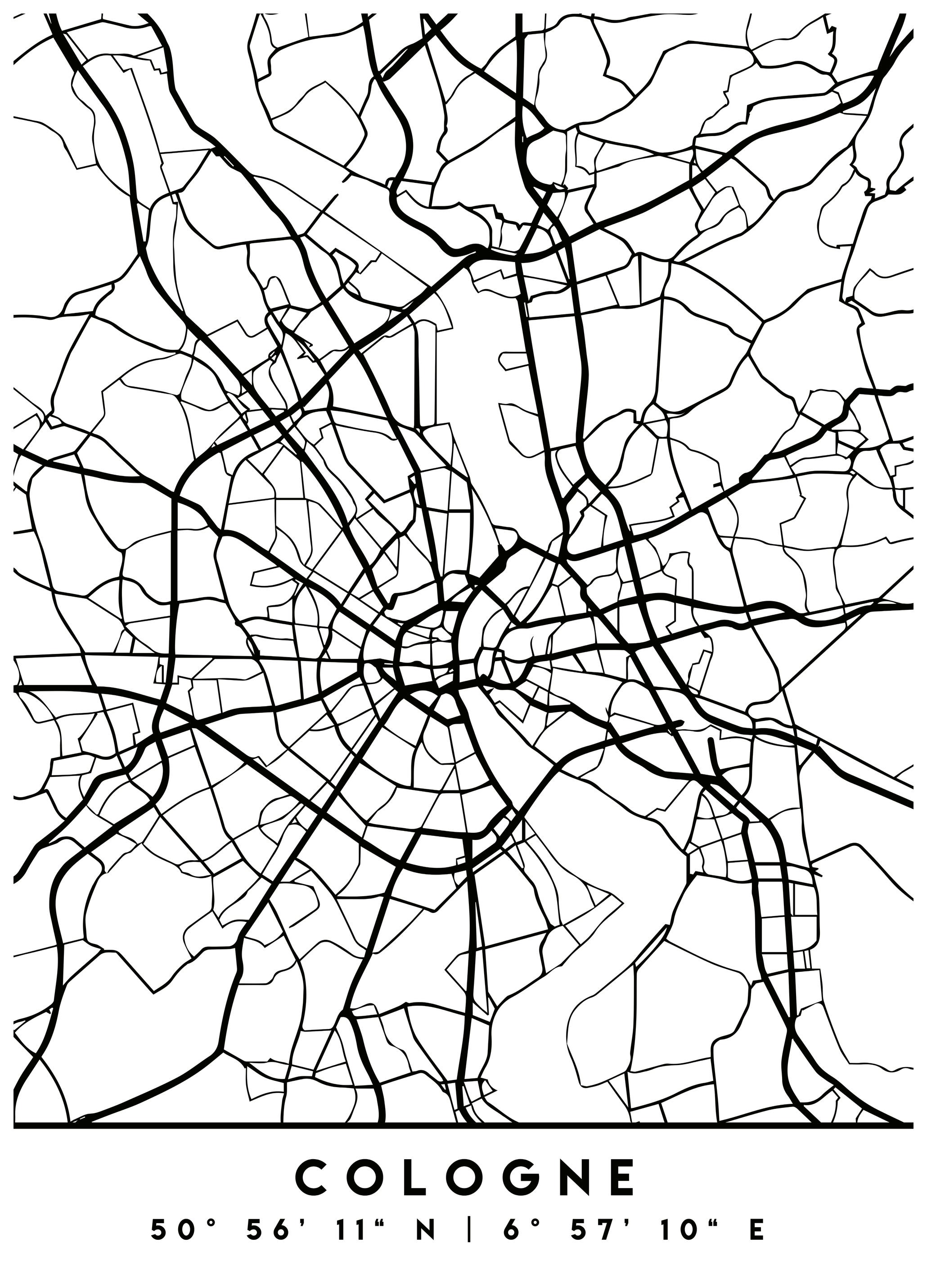 Emiliano Deificus - Cologne Germany Road Map Affiche (13x18 cm) - Poster Store