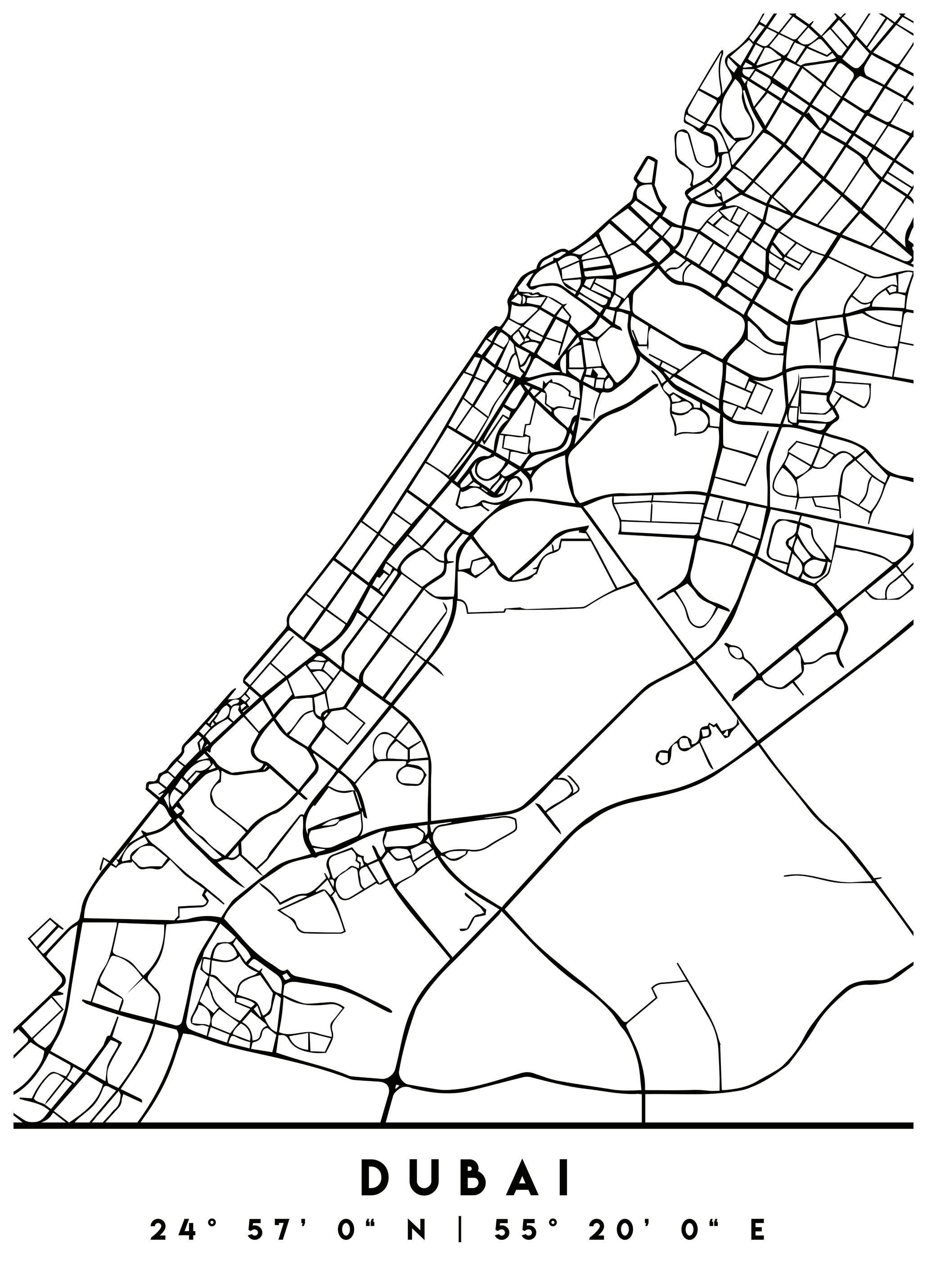 Prints Emiliano Deificus - Minimal Dubai Map Poster (13x18 cm) - Poster Store