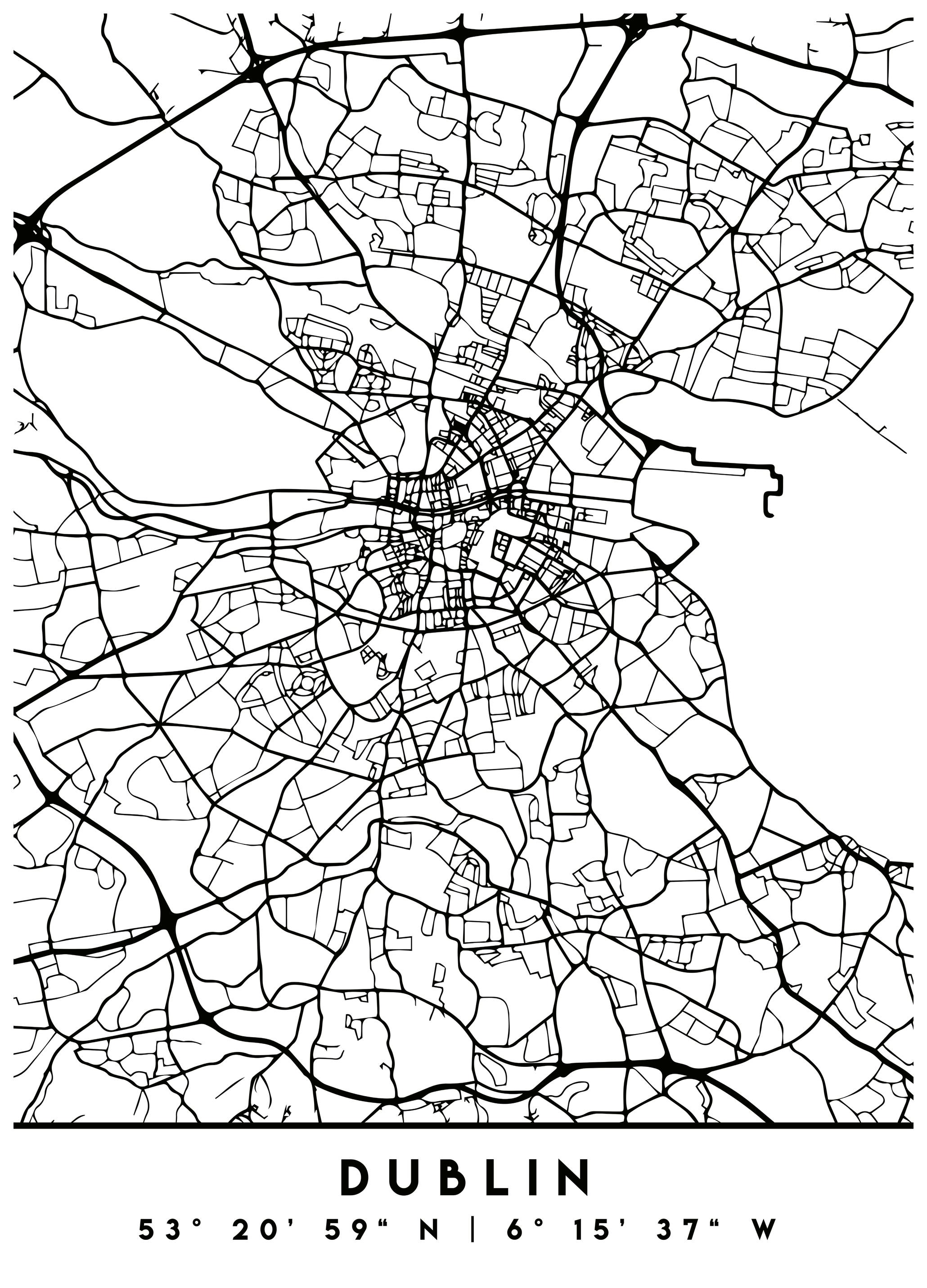 Prints Emiliano Deificus - Geometric Dublin Map Poster (70x100 cm) - Poster Store