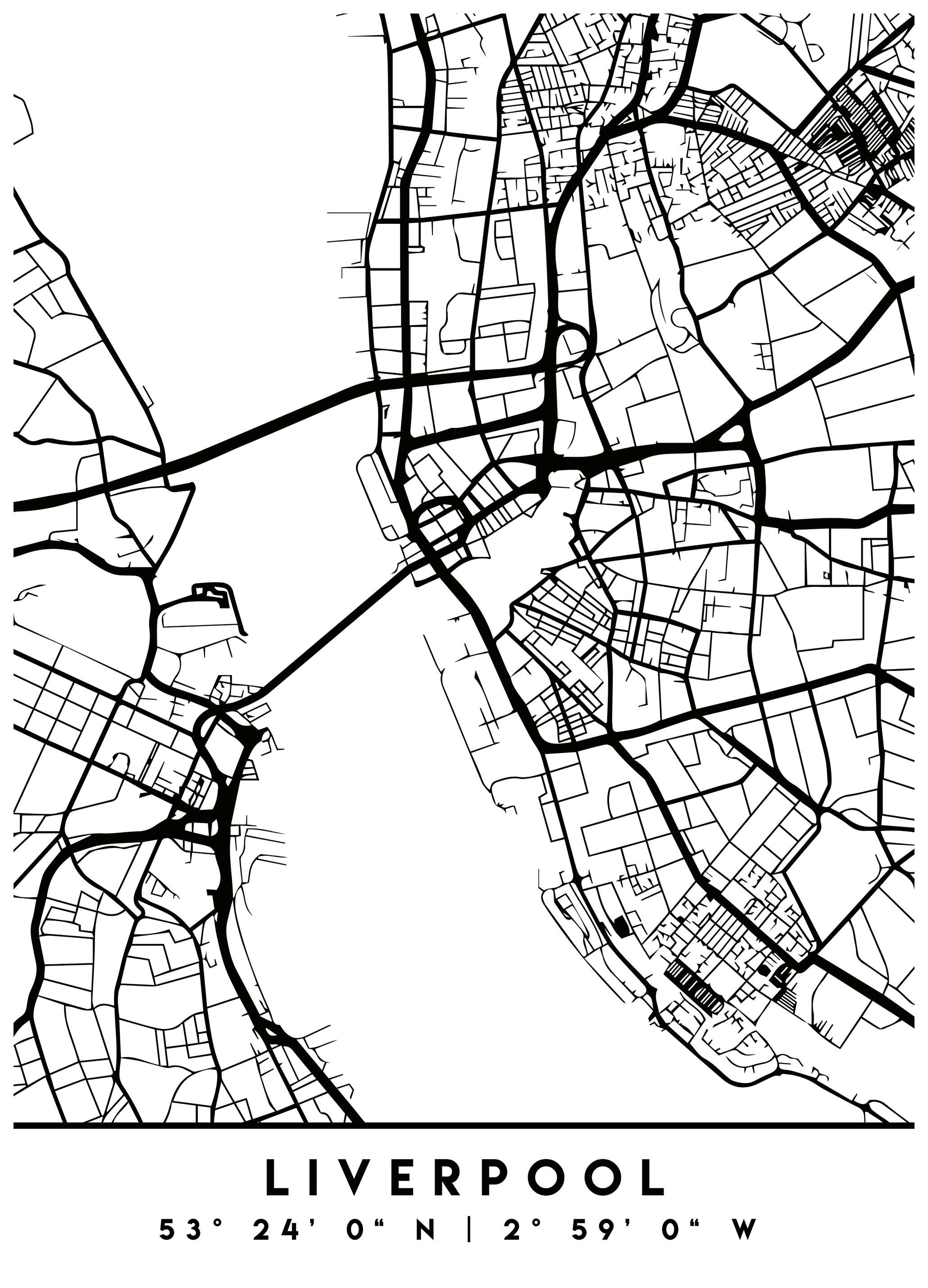 Emiliano Deificus - Modern Liverpool Map Plakat (70x100 cm) - Poster Store