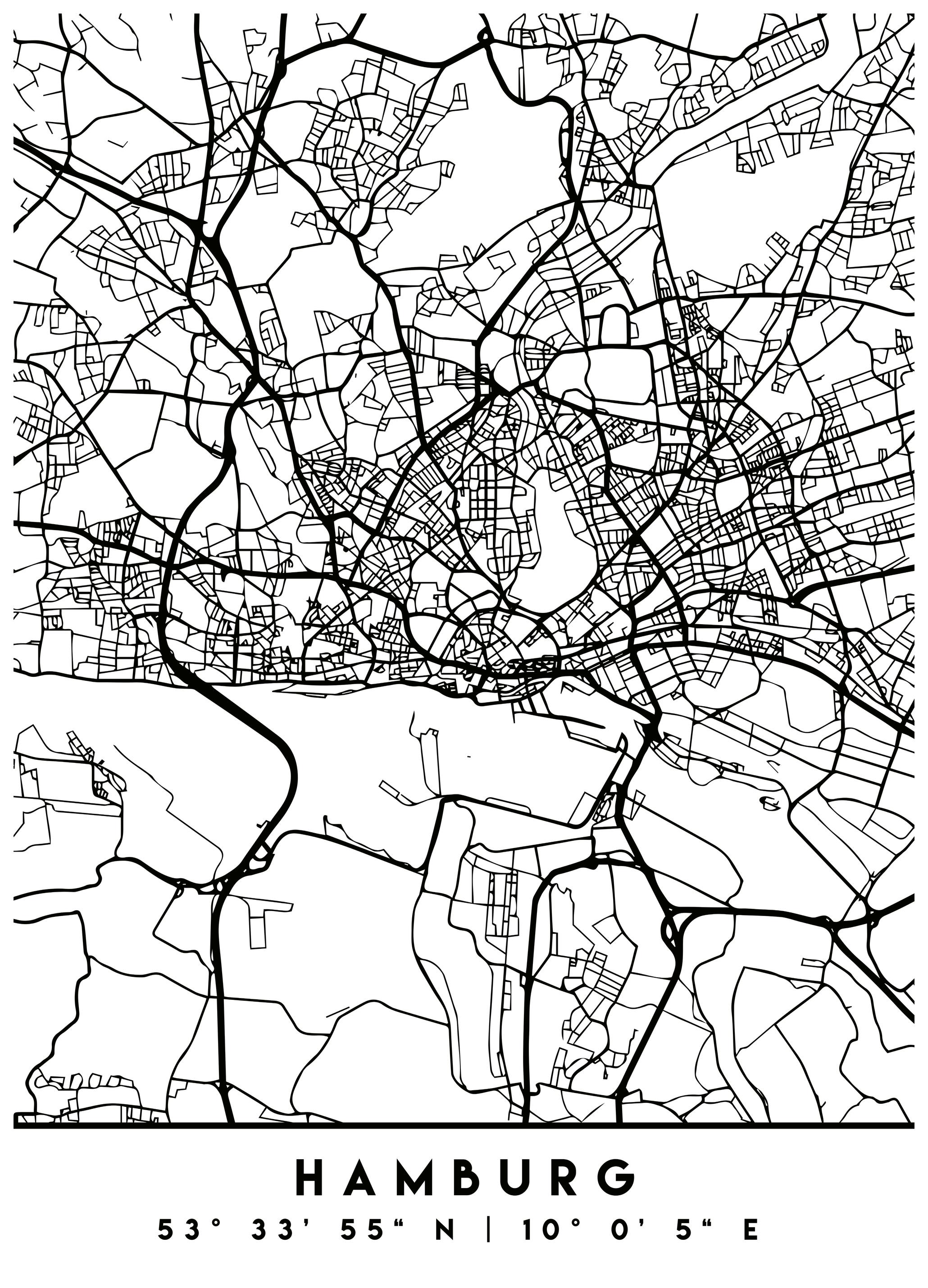 Emiliano Deificus - Minimalist Hamburg City Map Affiche - Poster Store