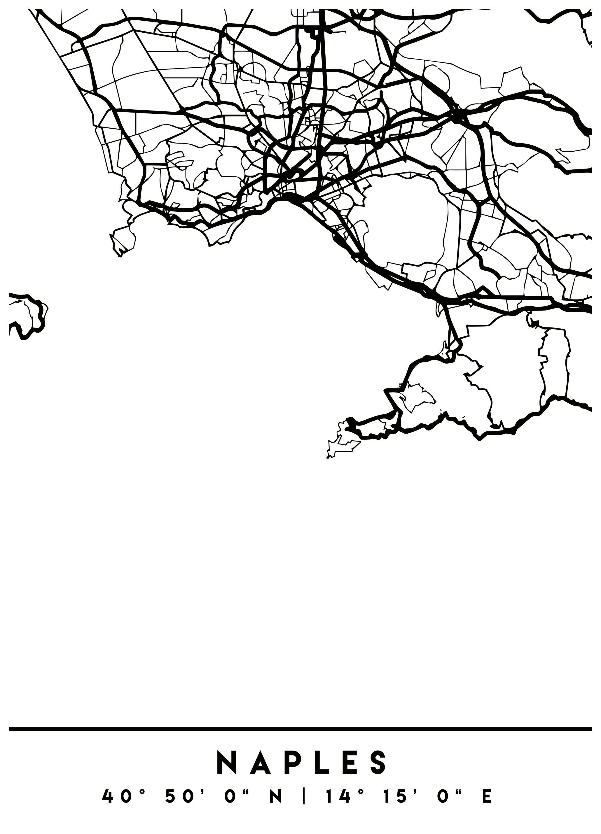 Emiliano Deificus - Minimalist Naples Map Affiche (30x40 cm) - Poster Store