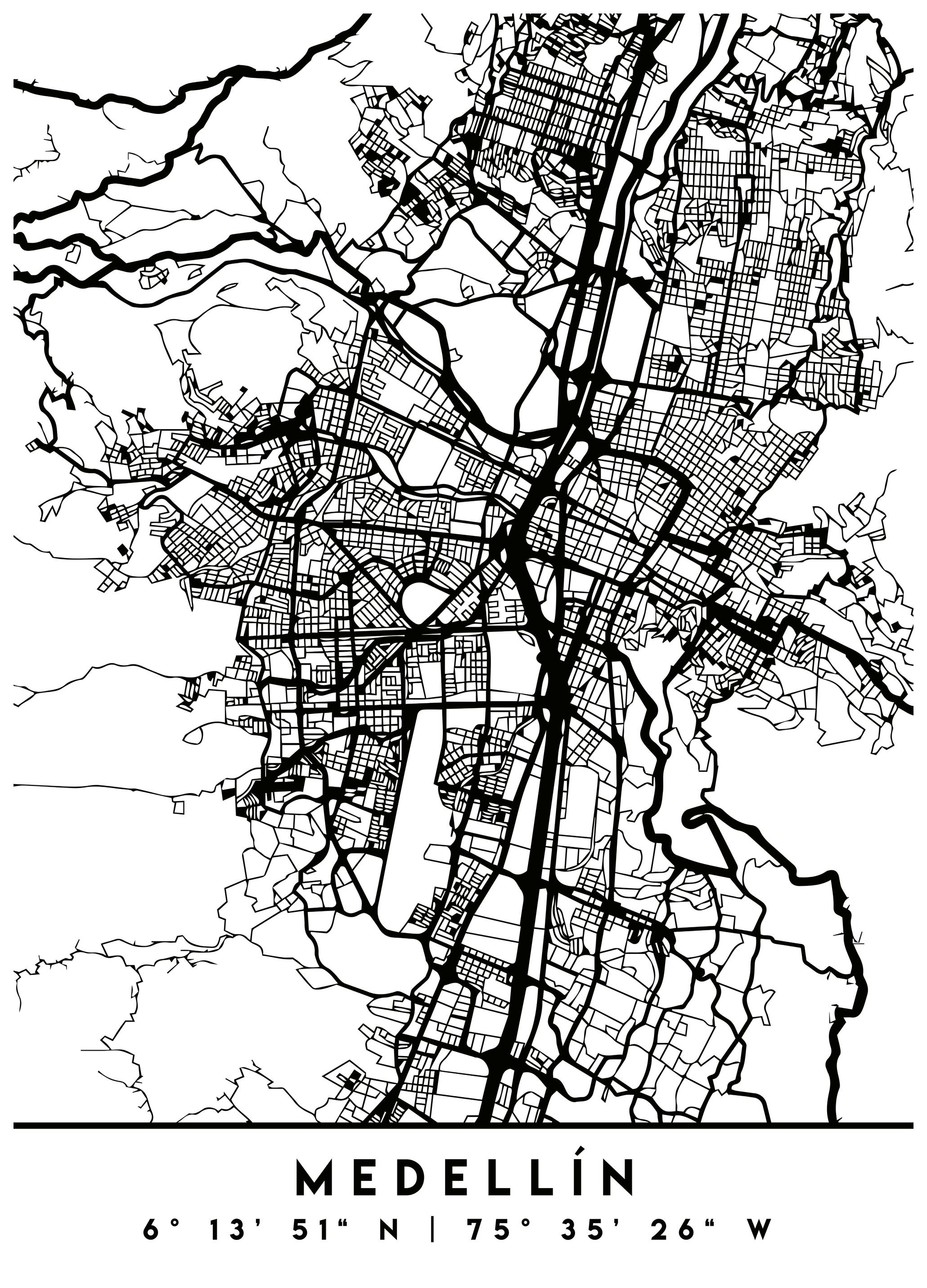 Emiliano Deificus - MedellAsn City Map Affiche (70x100 cm) - Poster Store