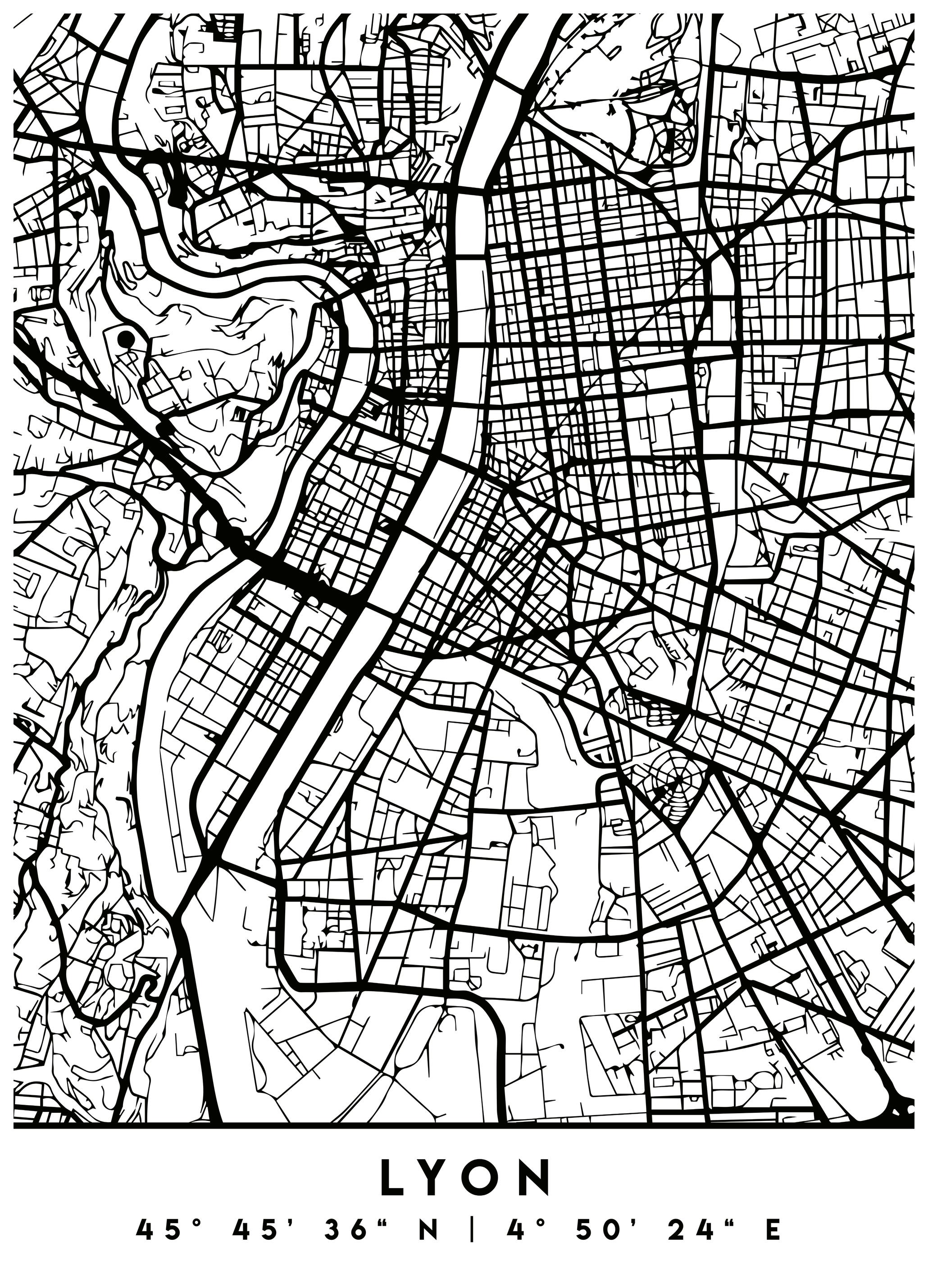 Emiliano Deificus - Lyon France Map Poster (70x100 cm) - Poster Store