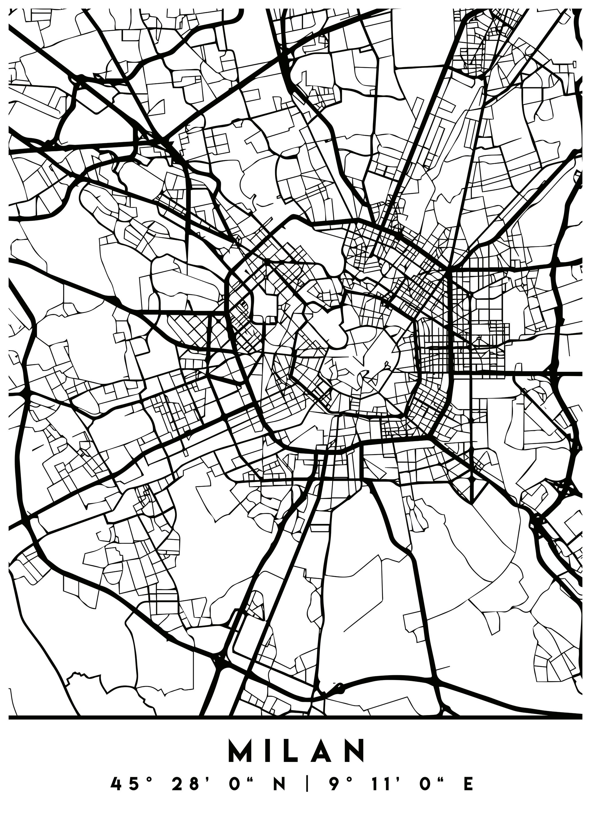 Emiliano Deificus - Milan City Road Map Poster (70x100 cm) - Poster Store