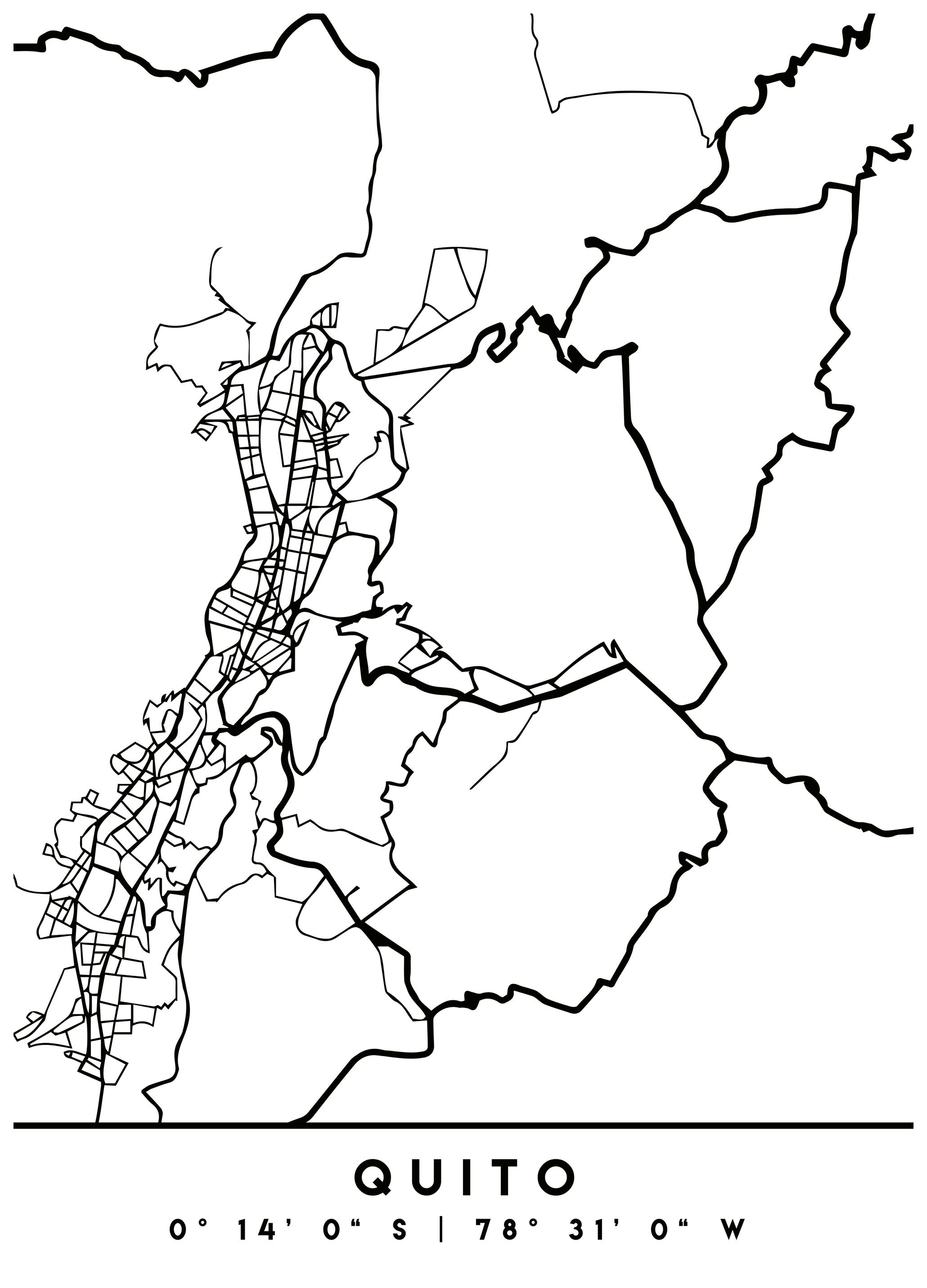 Emiliano Deificus - Quito City Streets Map Affiche (70x100 cm) - Poster Store