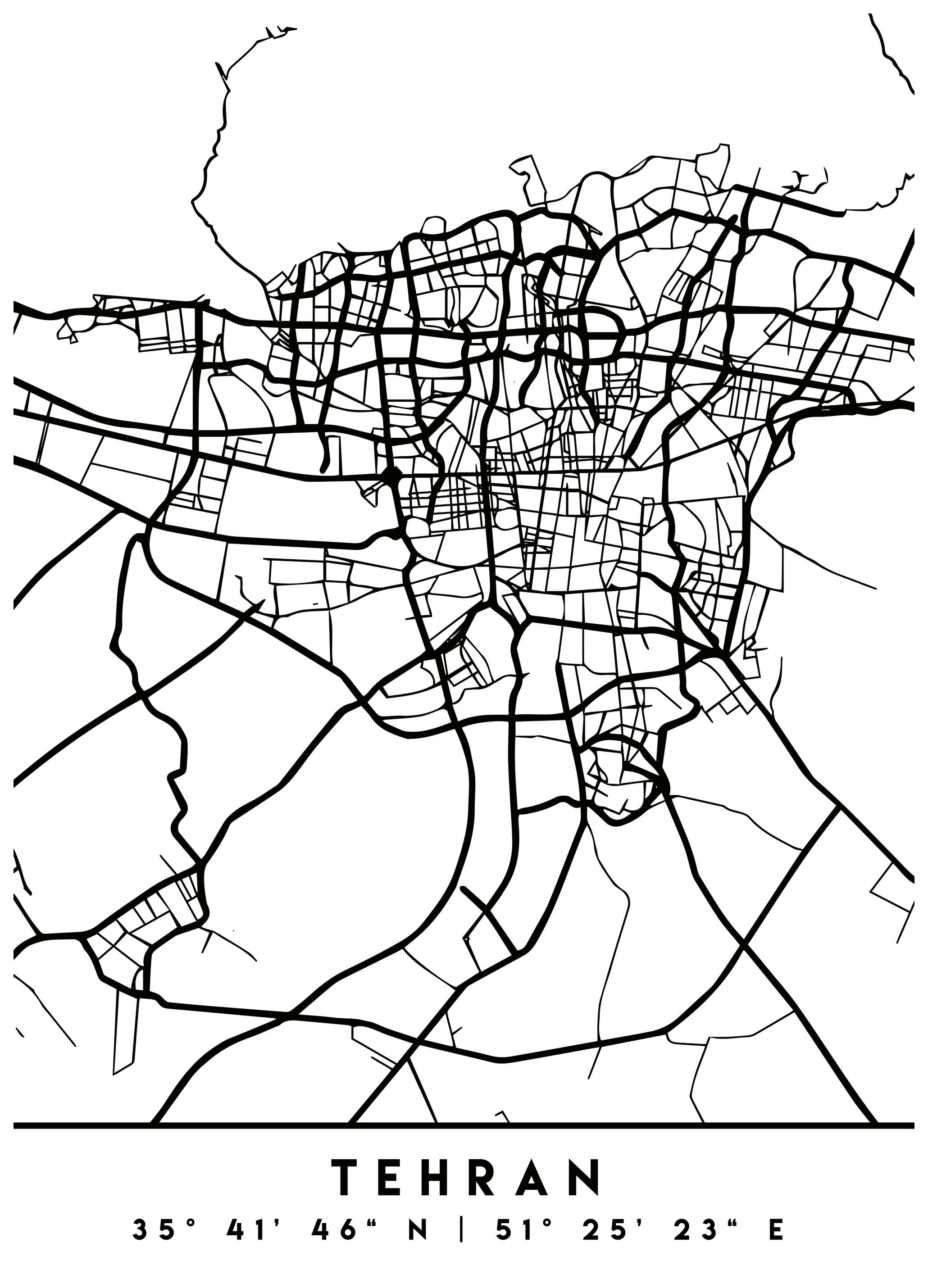 Emiliano Deificus - Tehran Urban Map Juliste (70x100 cm) - Poster Store