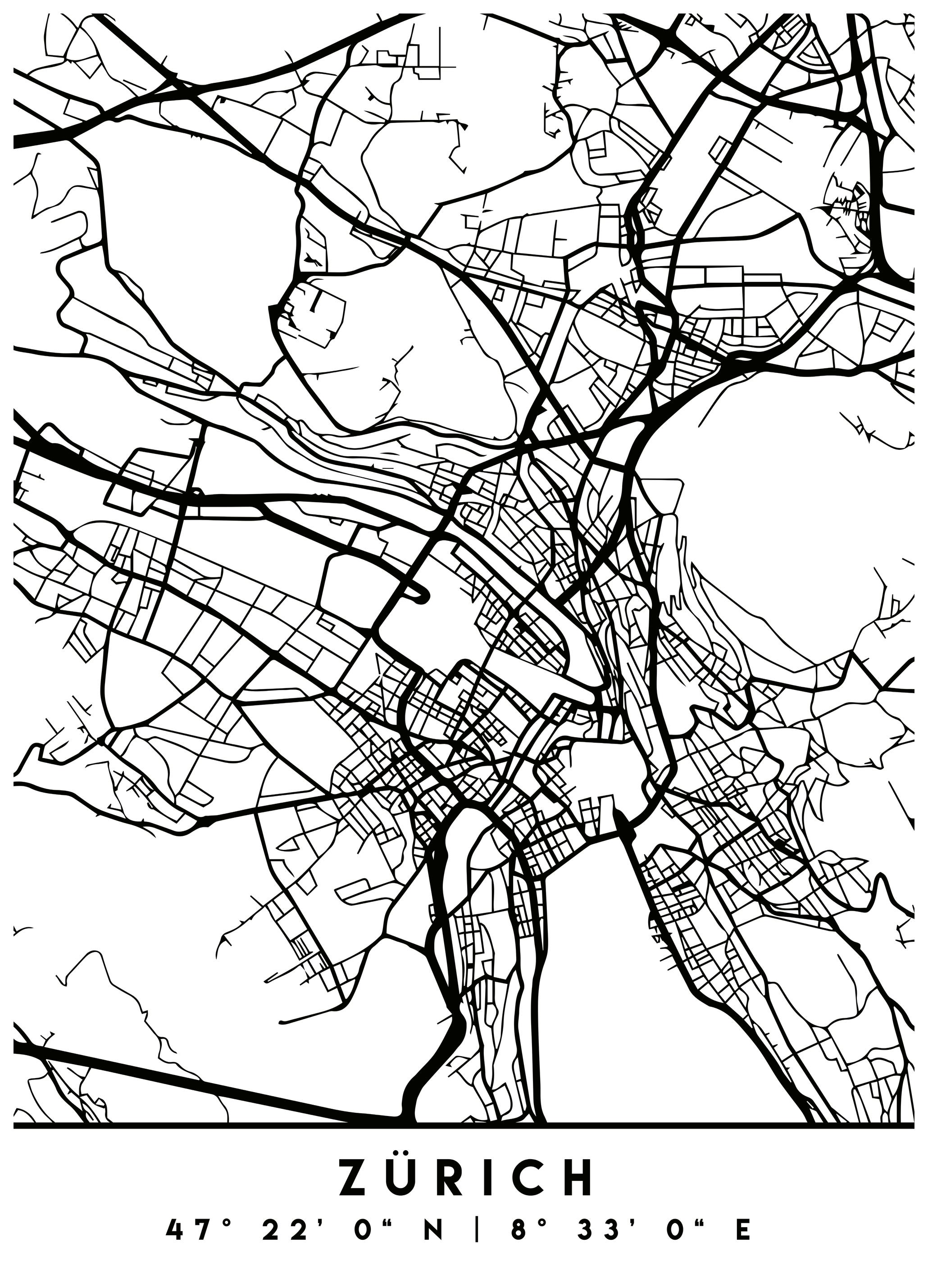 Emiliano Deificus - Zurich City Map Affiche (13x18 cm) - Poster Store