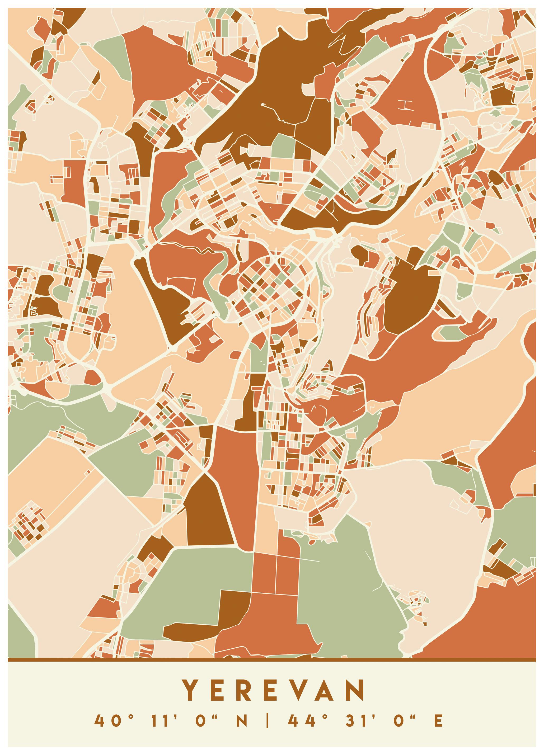 Emiliano Deificus - Yerevan City Map No2 Poster (70x100 cm) - Poster Store