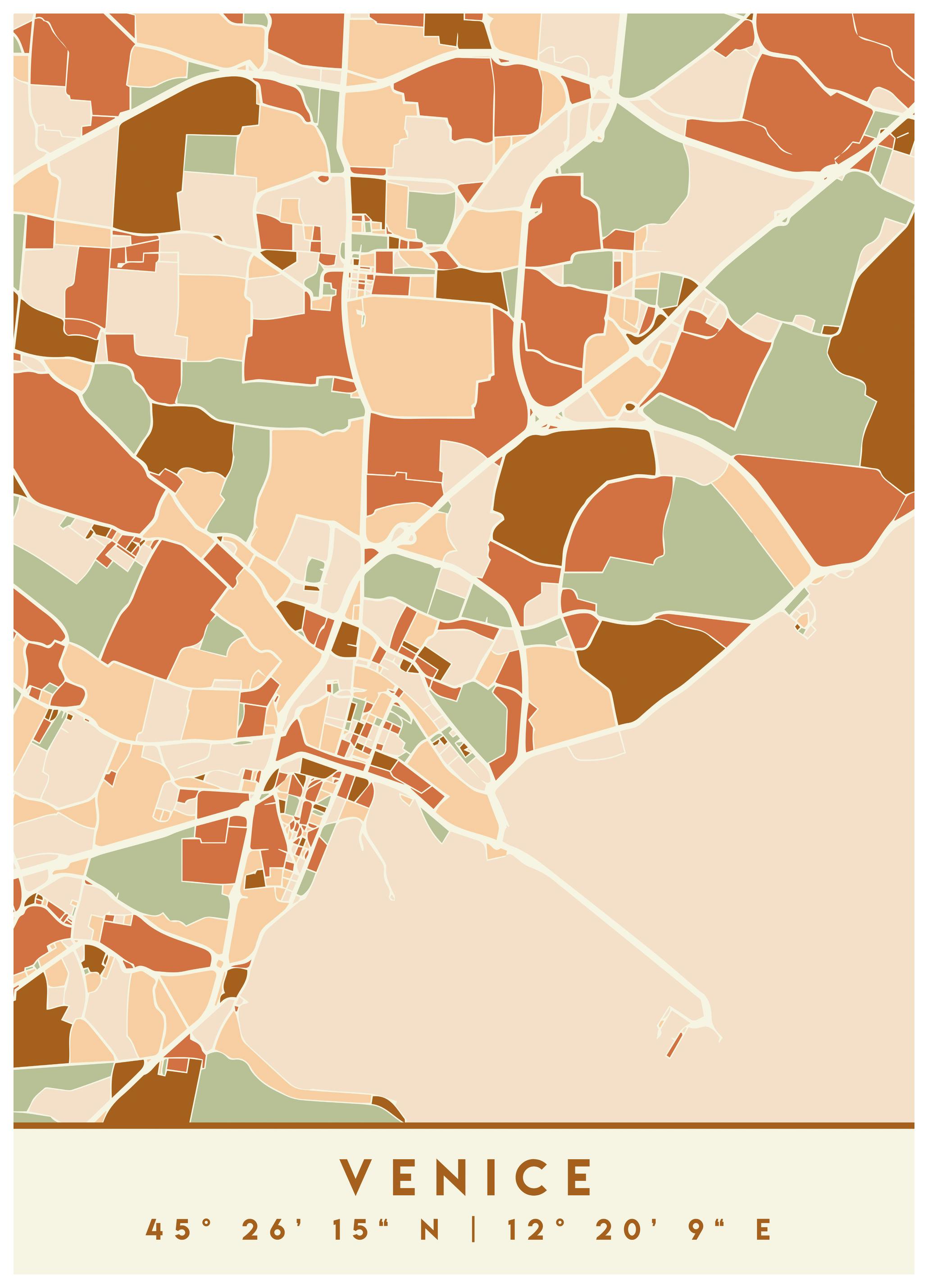 Emiliano Deificus - Modern Venice Map Poster (30x40 cm) - Poster Store
