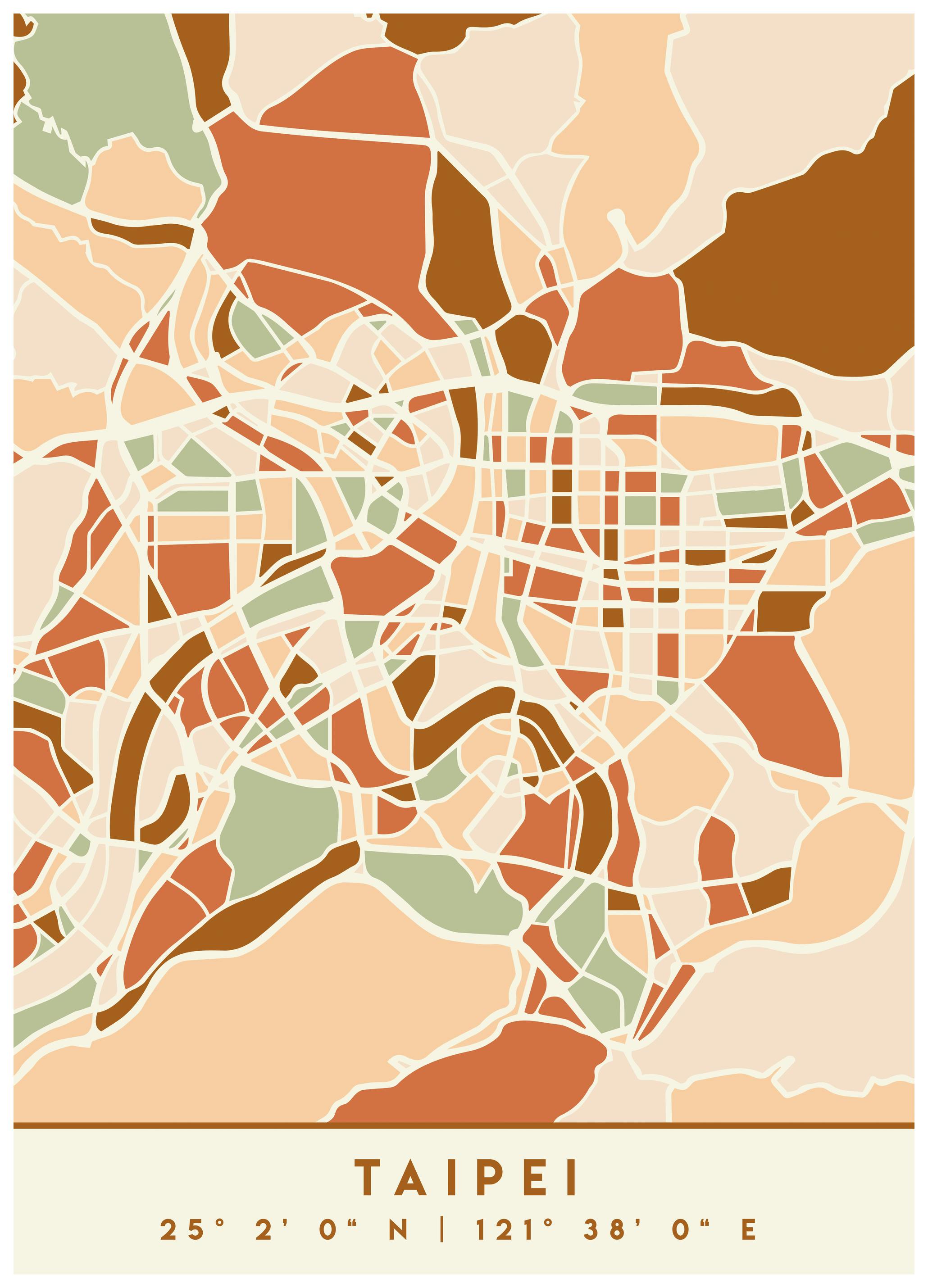 Emiliano Deificus - Taipei City Abstract Map Poster (70x100 cm) - Poster Store