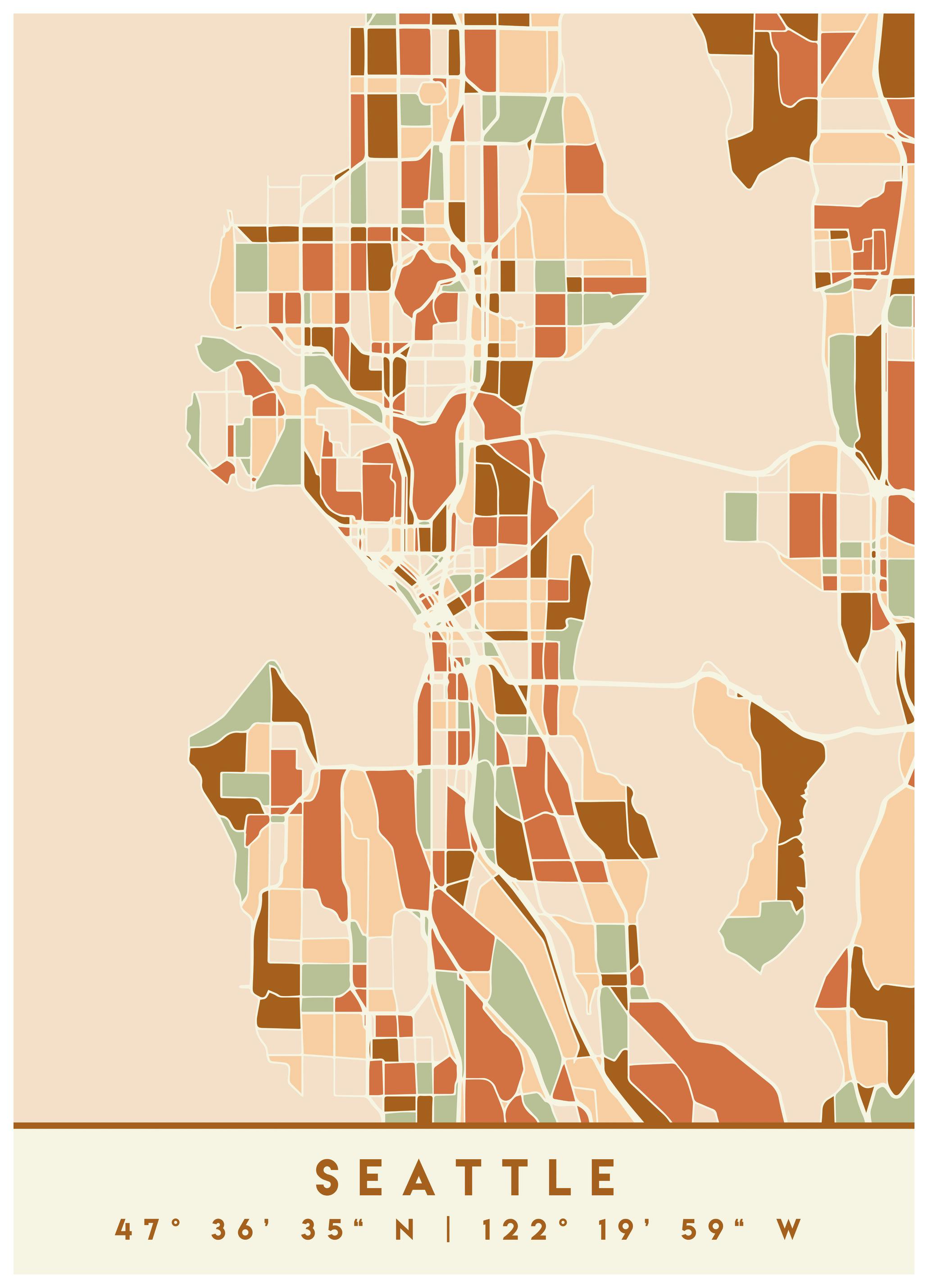 Emiliano Deificus - Modern Seattle City Map Affiche (70x100 cm) - Poster Store