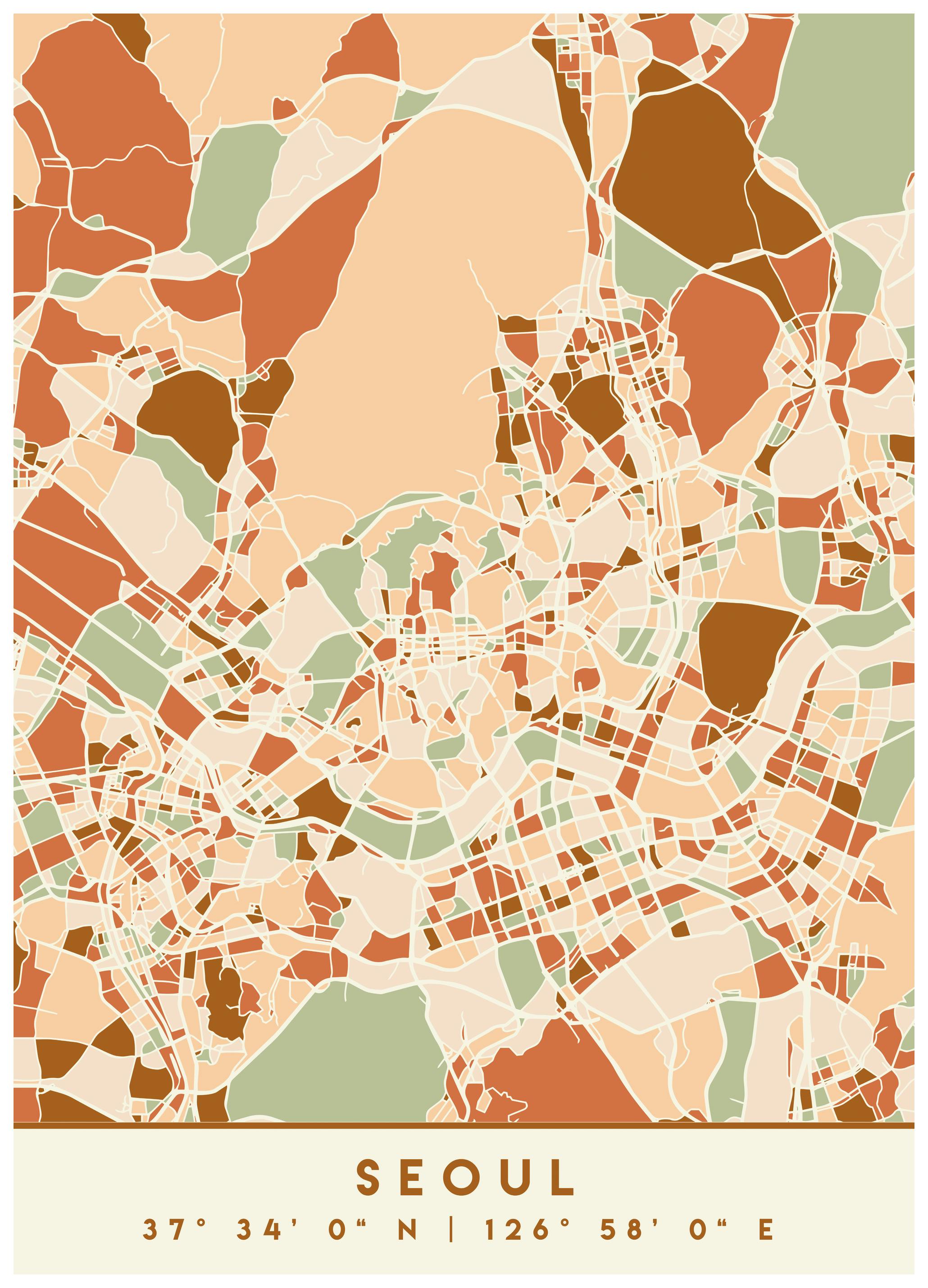 Emiliano Deificus - Colorful Seoul City Map Poster (70x100 cm) - Poster Store