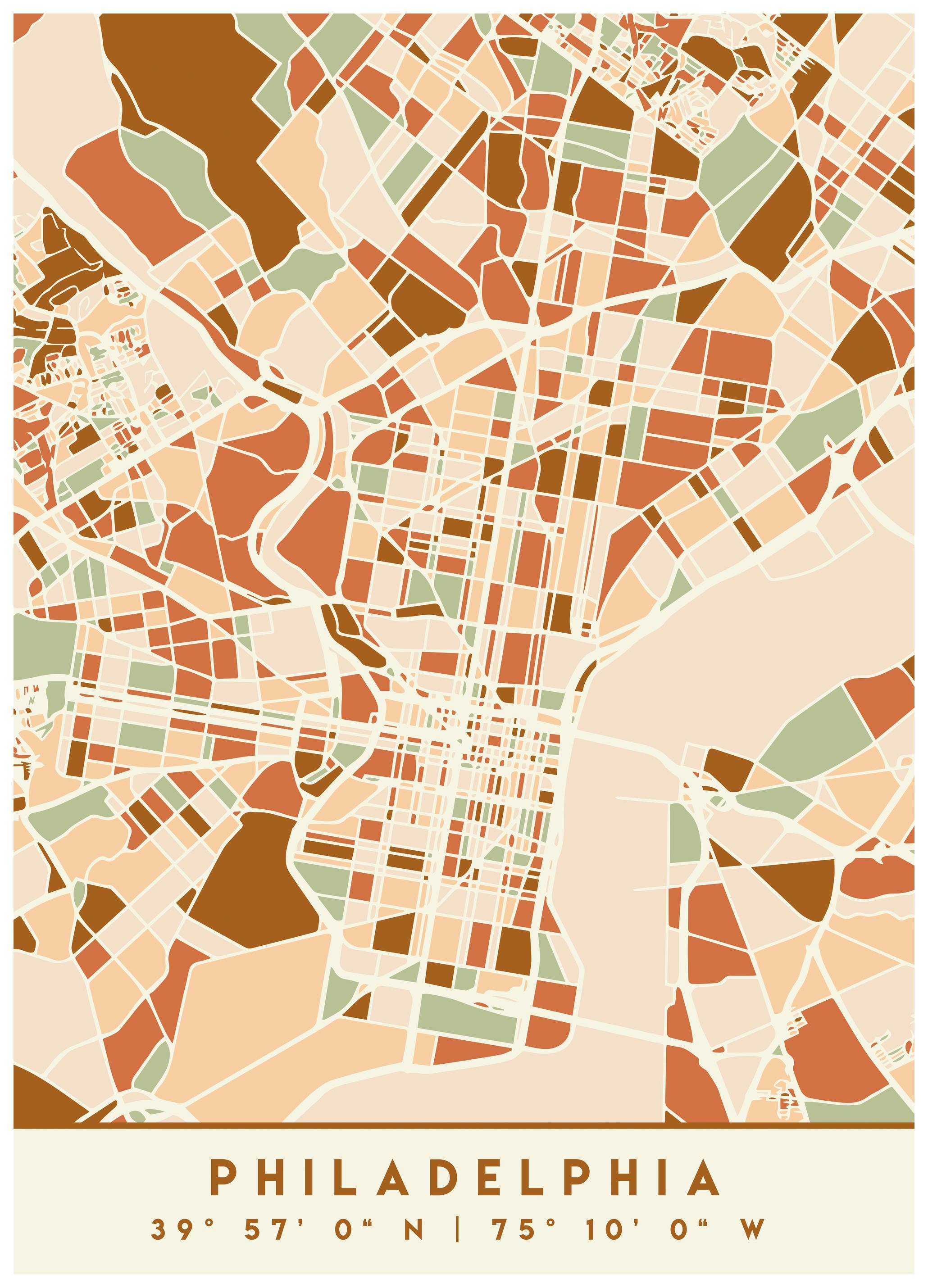 Emiliano Deificus - Earthy Philadelphia Map Poster (70x100 cm) - Poster Store